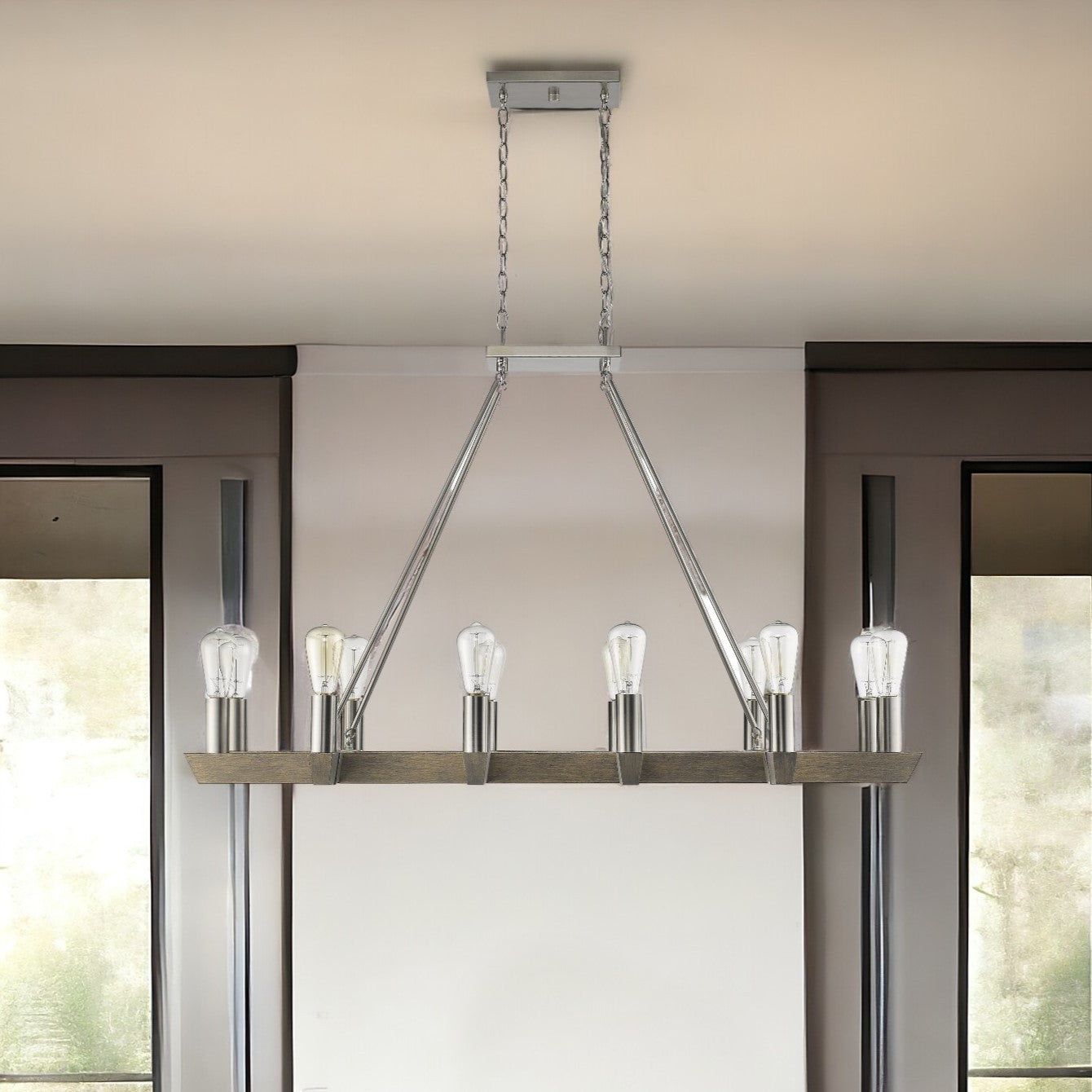 Silver Kitchen Island Twelve Light Metal Dimmable Chandelier-Chandeliers-DECOROLALA