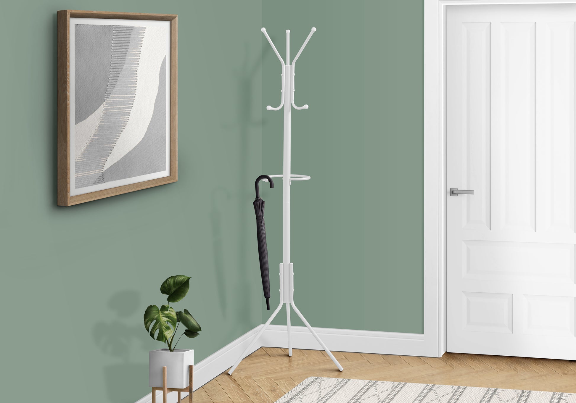 Silver Metal Coat Rack with Umbrella Holder, 68"H-Coat Rack-DECOROLALA