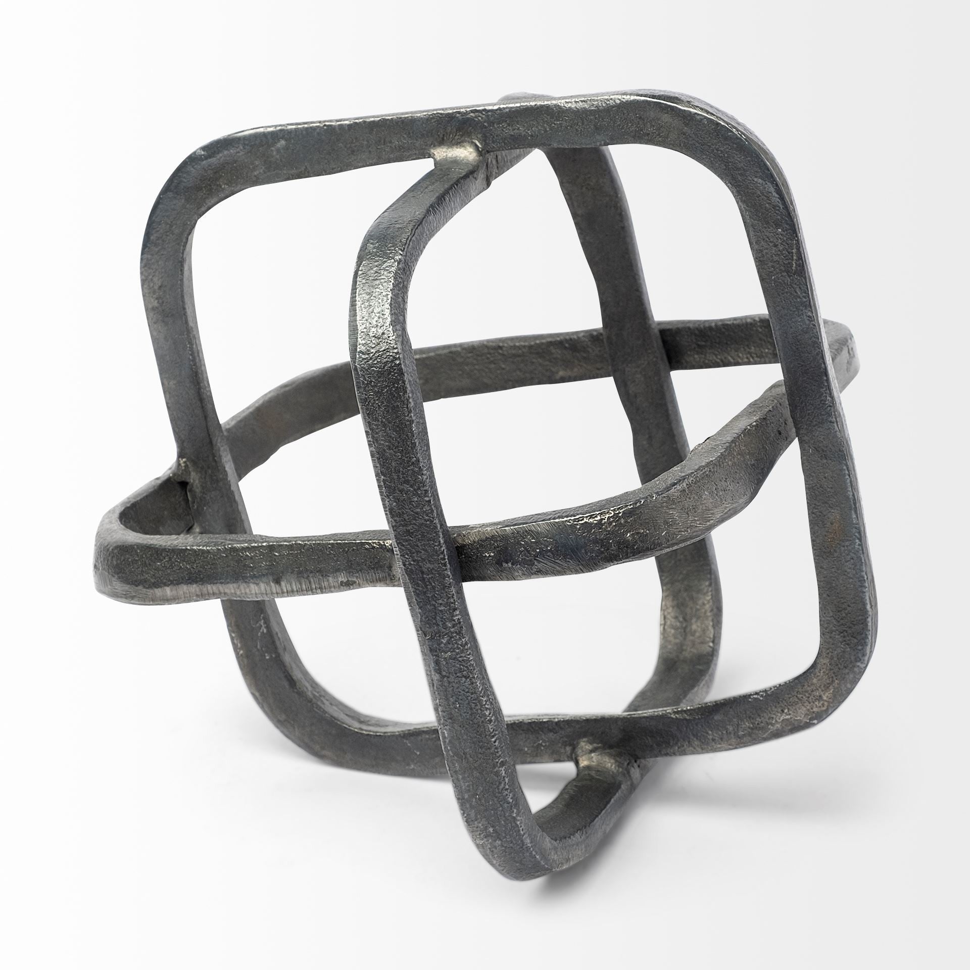 Silver Metal Cubed Shaped Link Sculpture-Sculptures-DECOROLALA