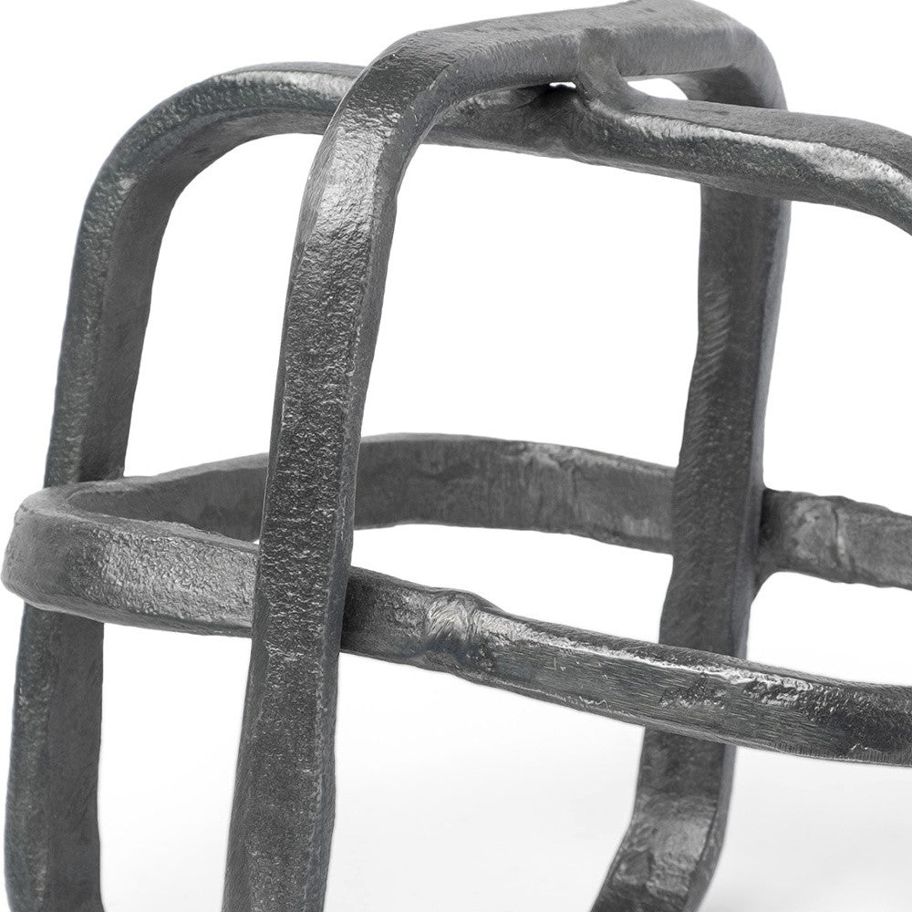 Silver Metal Cubed Shaped Link Sculpture-Sculptures-DECOROLALA