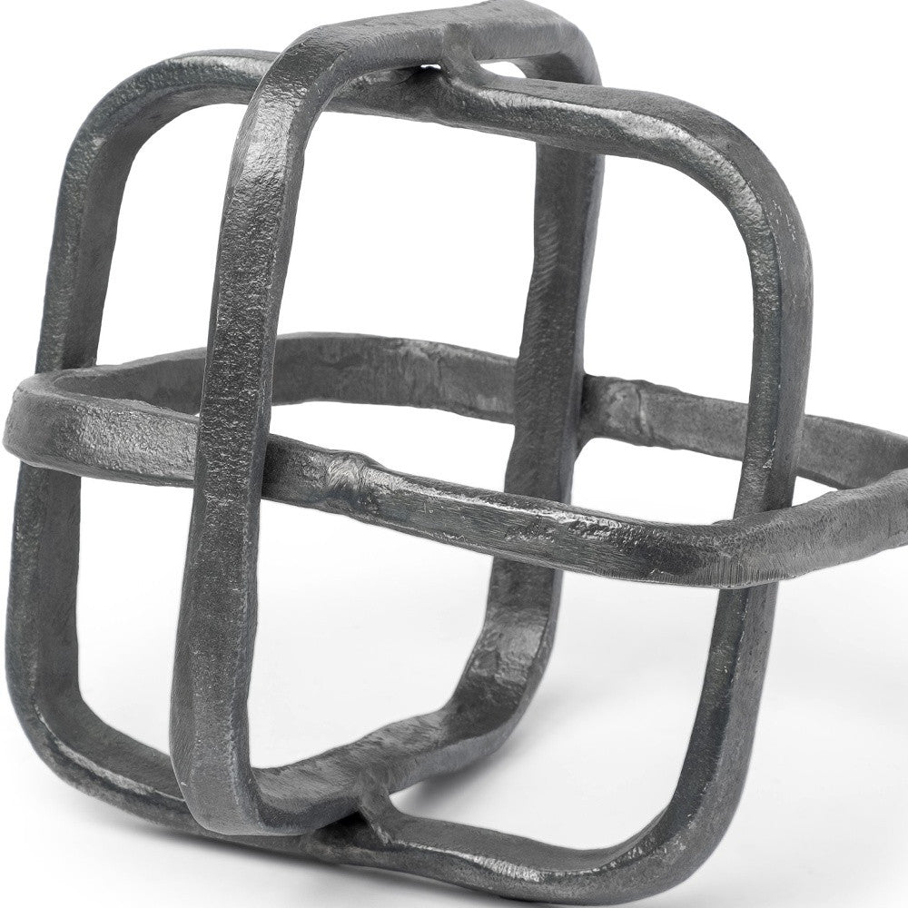 Silver Metal Cubed Shaped Link Sculpture-Sculptures-DECOROLALA