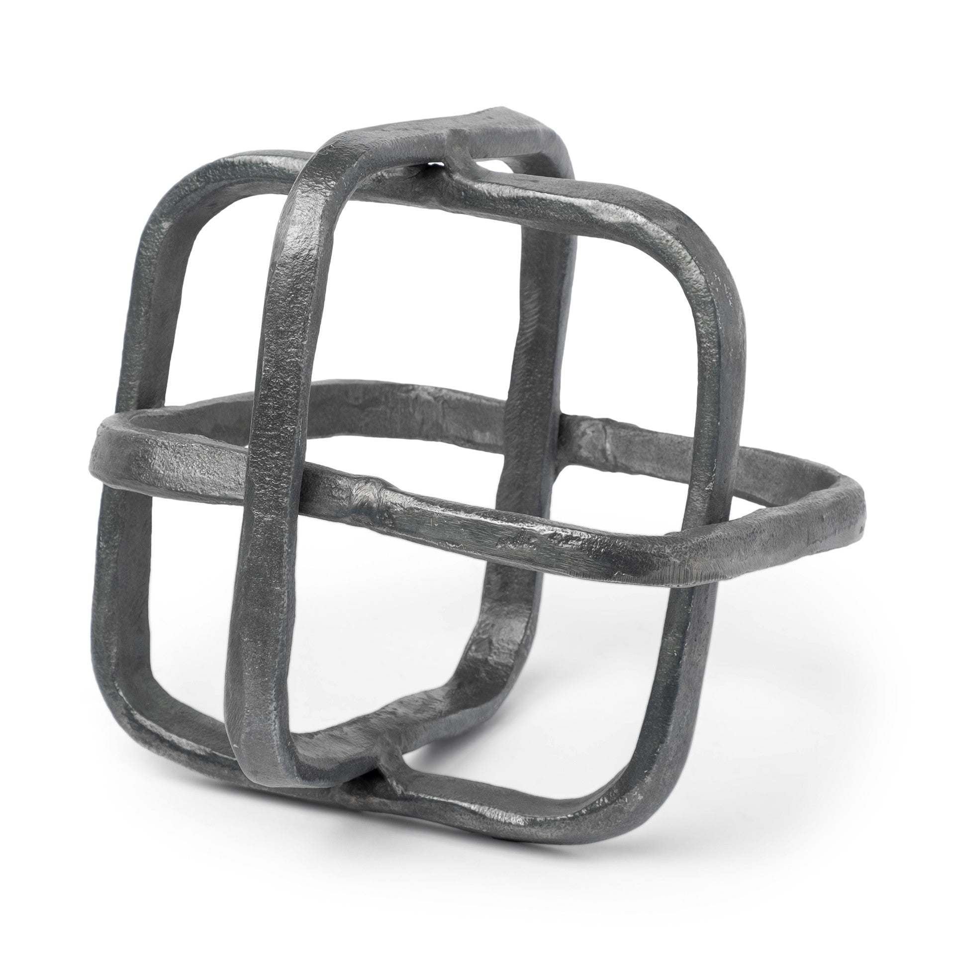 Silver Metal Cubed Shaped Link Sculpture-Sculptures-DECOROLALA