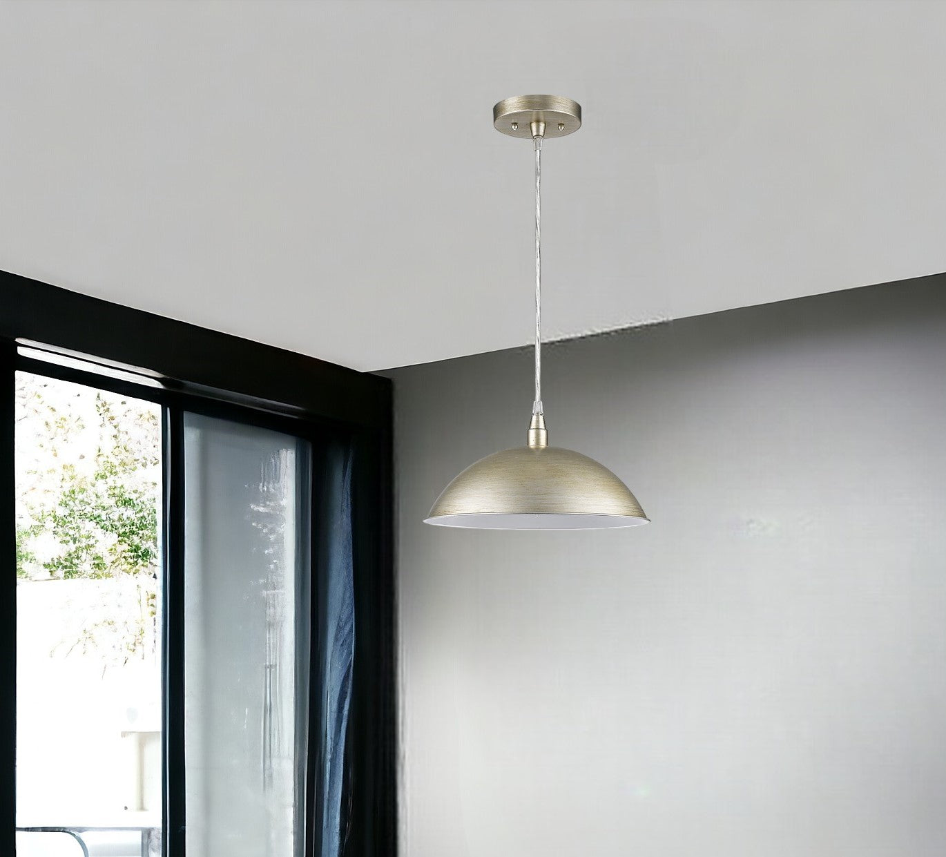 Silver Metal Hanging Light with Dome Shade-Chandeliers-DECOROLALA