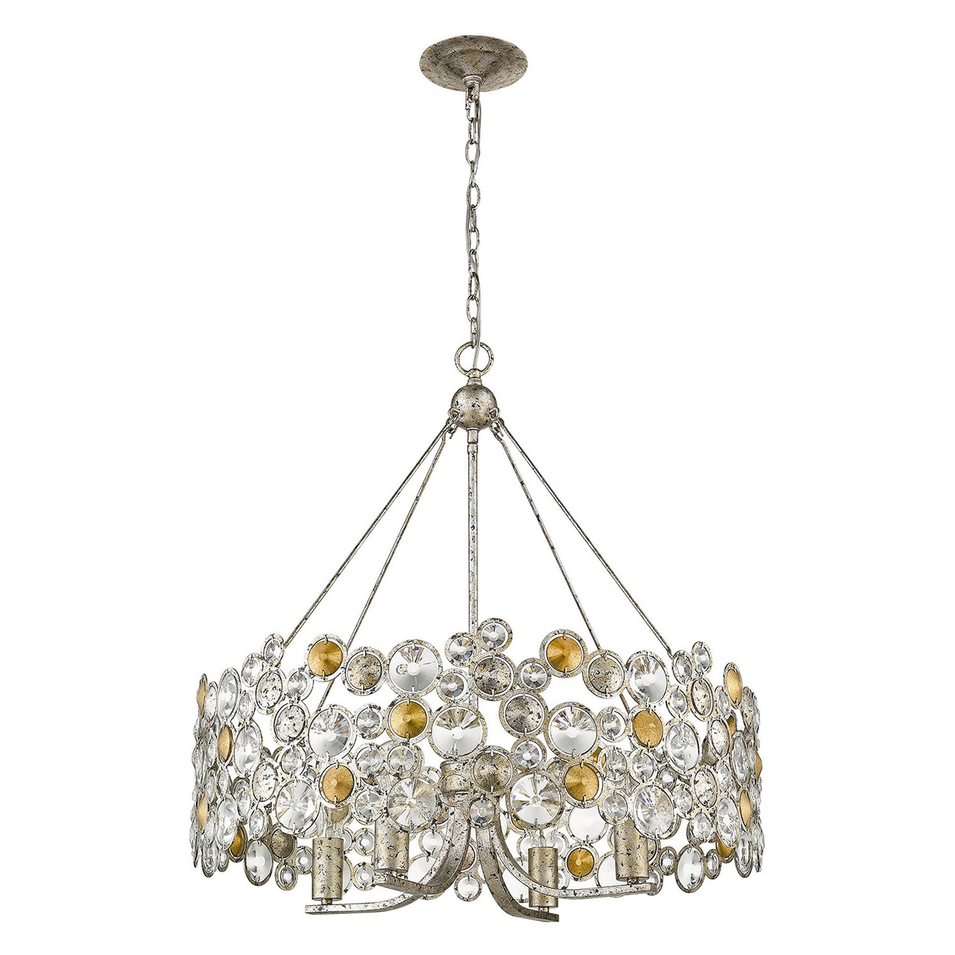 Silver Shaded Four Light Metal and Crystals Dimmable Chandelier With Silver Shades-Chandeliers-DECOROLALA