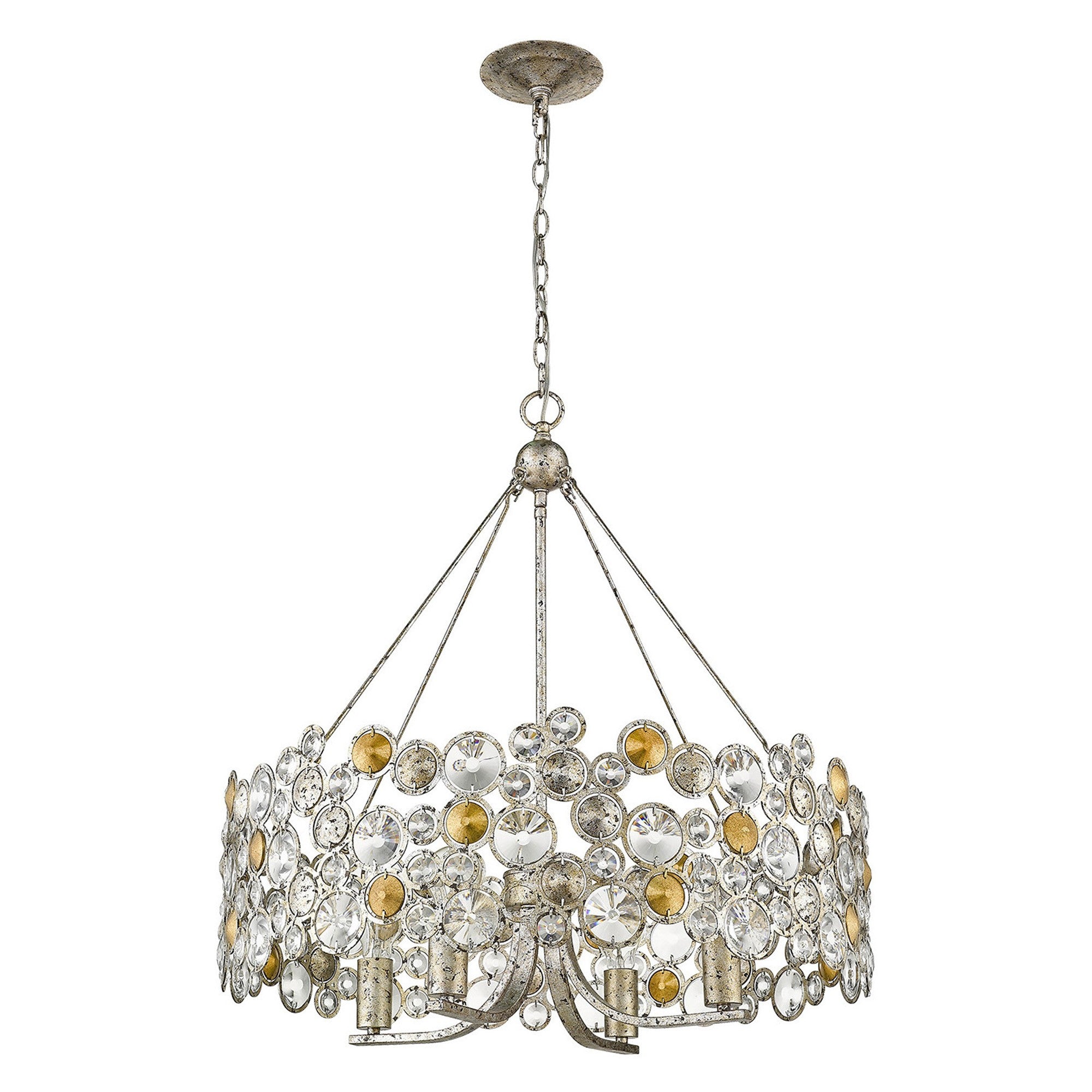 Silver Shaded Four Light Metal and Crystals Dimmable Chandelier With Silver Shades-Chandeliers-DECOROLALA