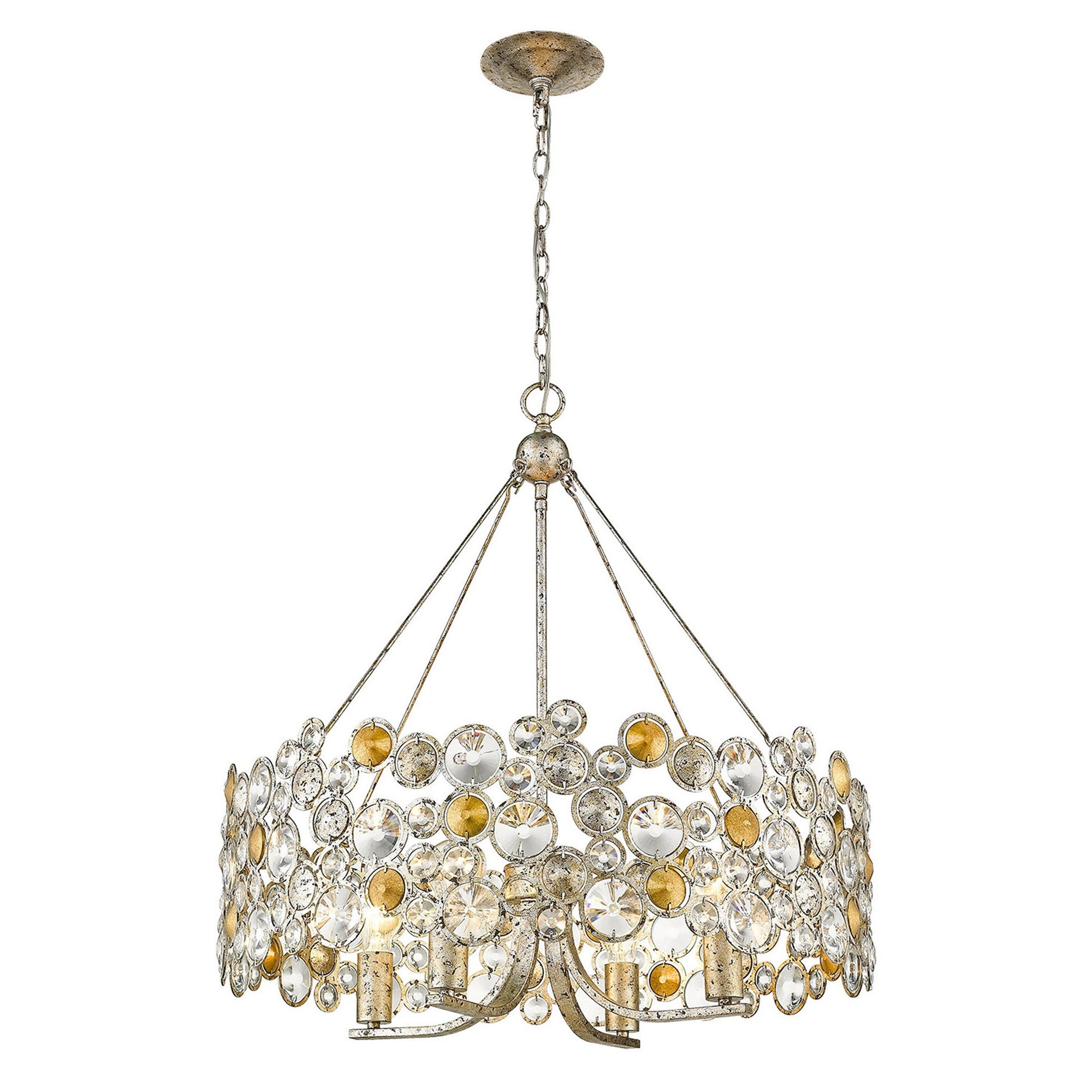 Silver Shaded Four Light Metal and Crystals Dimmable Chandelier With Silver Shades-Chandeliers-DECOROLALA