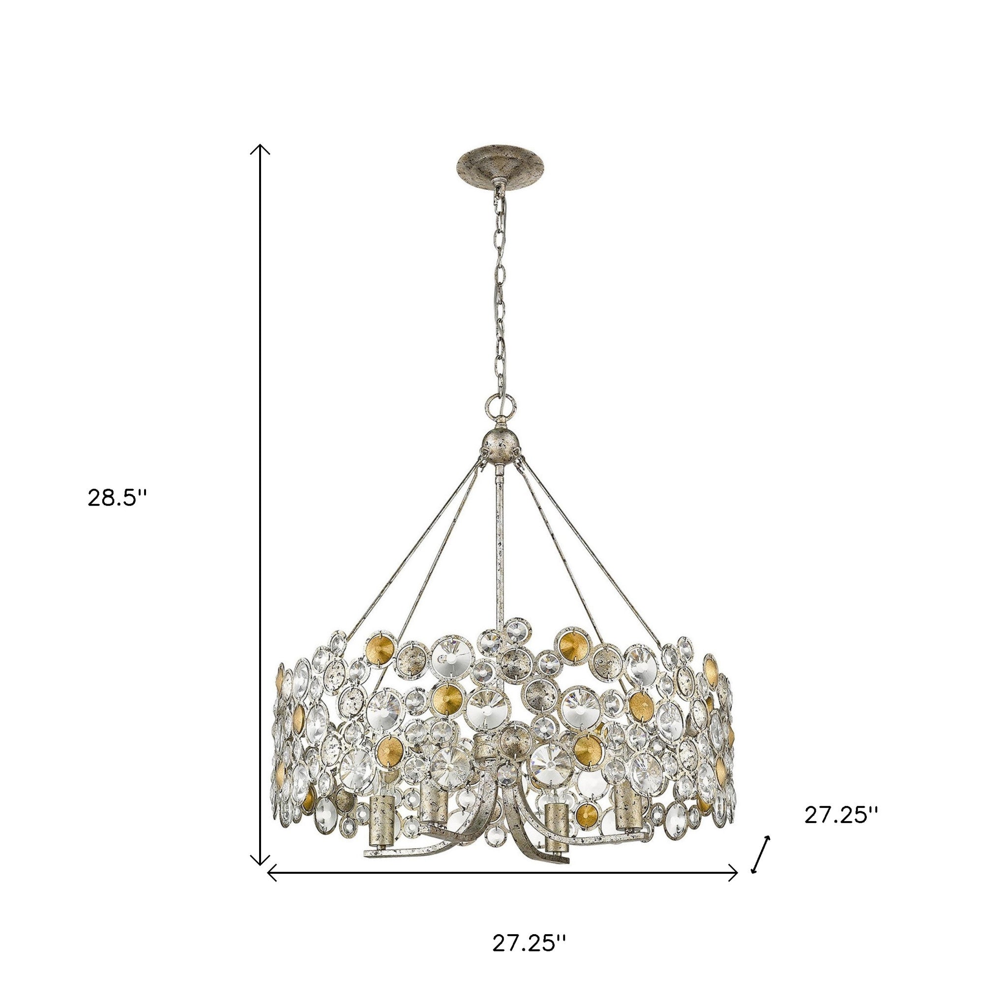 Silver Shaded Four Light Metal and Crystals Dimmable Chandelier With Silver Shades-Chandeliers-DECOROLALA