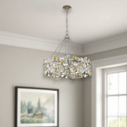 Silver Shaded Four Light Metal and Crystals Dimmable Chandelier With Silver Shades-Chandeliers-DECOROLALA
