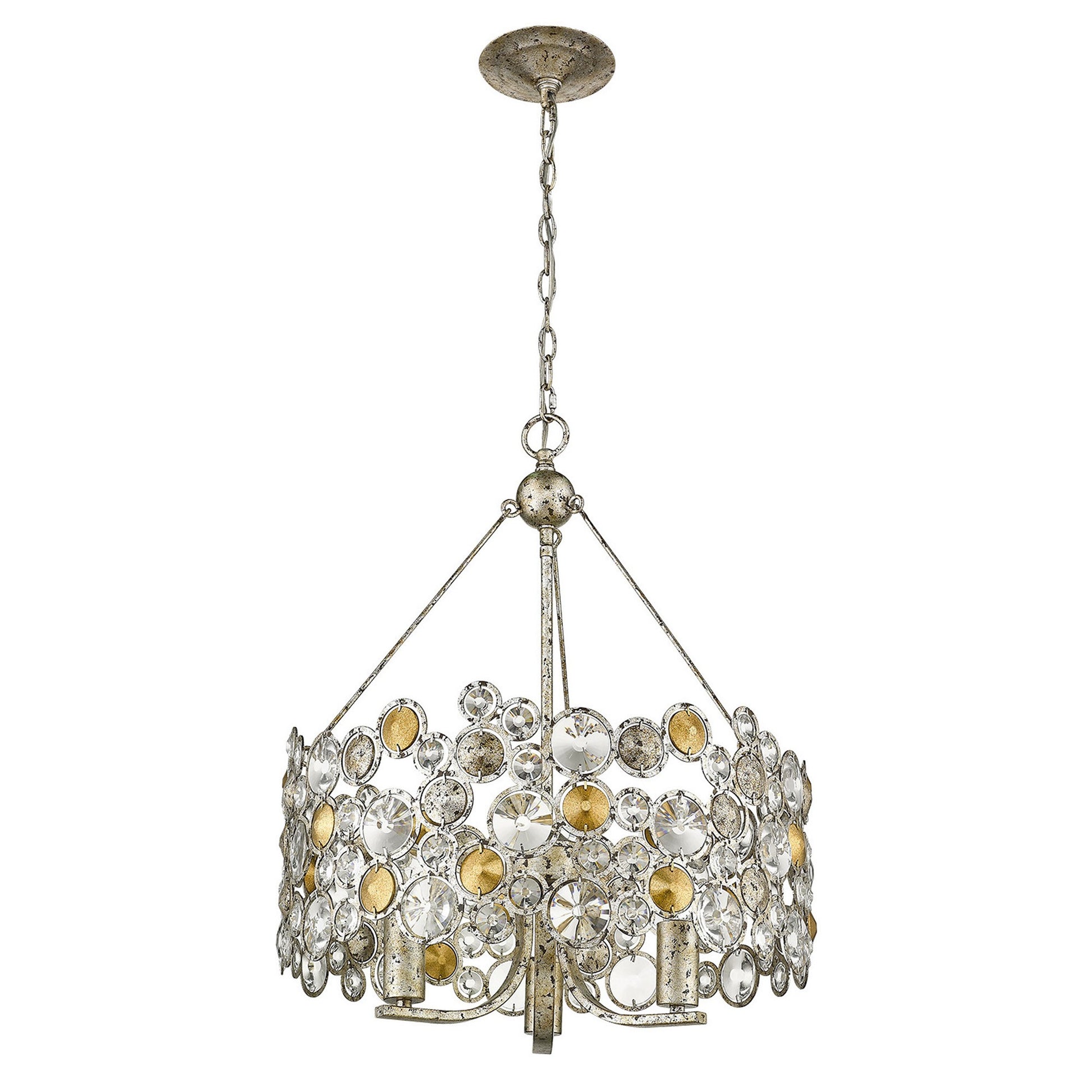 Silver Three Light Metal and Crystals Dimmable Chandelier With Silver Shades-Chandeliers-DECOROLALA
