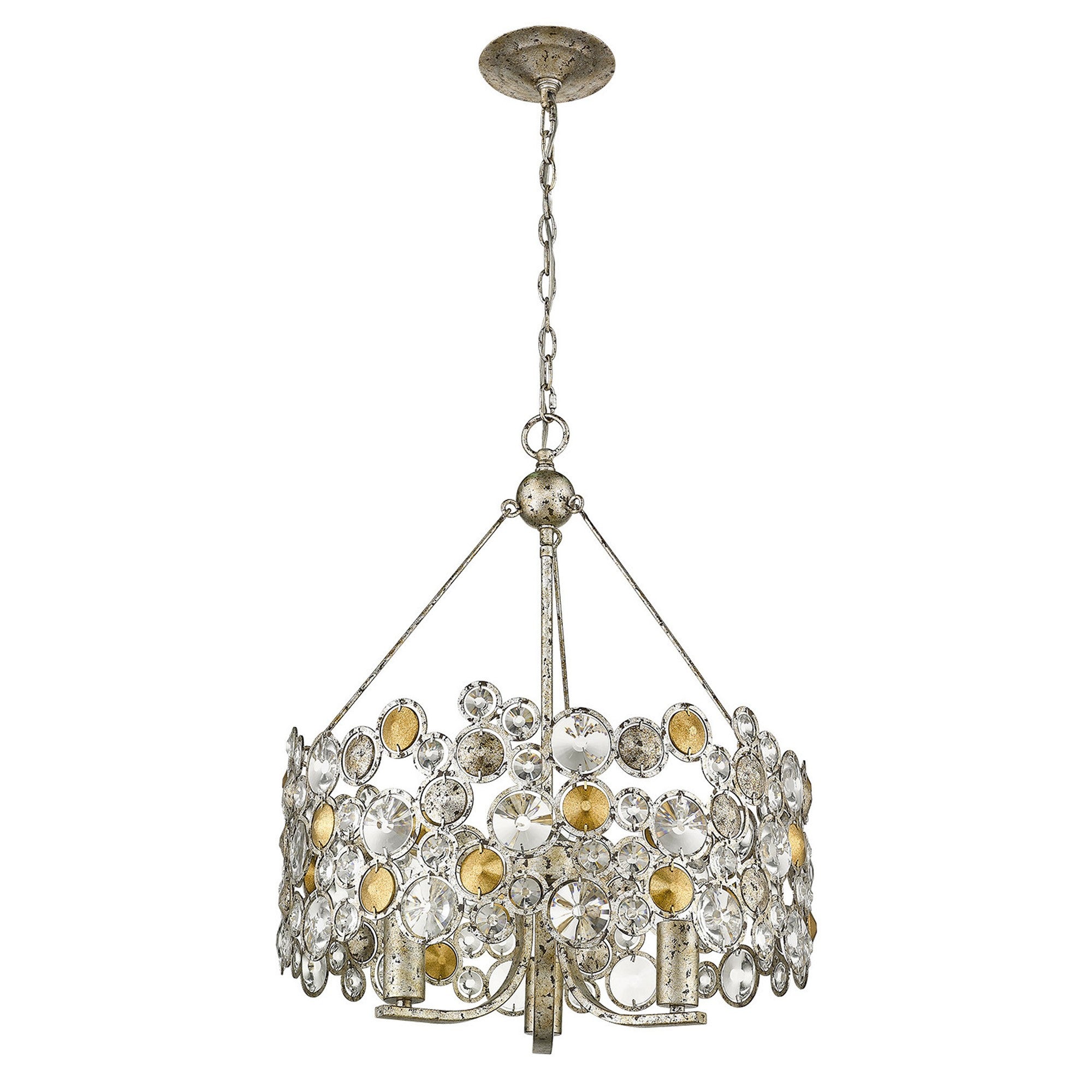 Silver Three Light Metal and Crystals Dimmable Chandelier With Silver Shades-Chandeliers-DECOROLALA