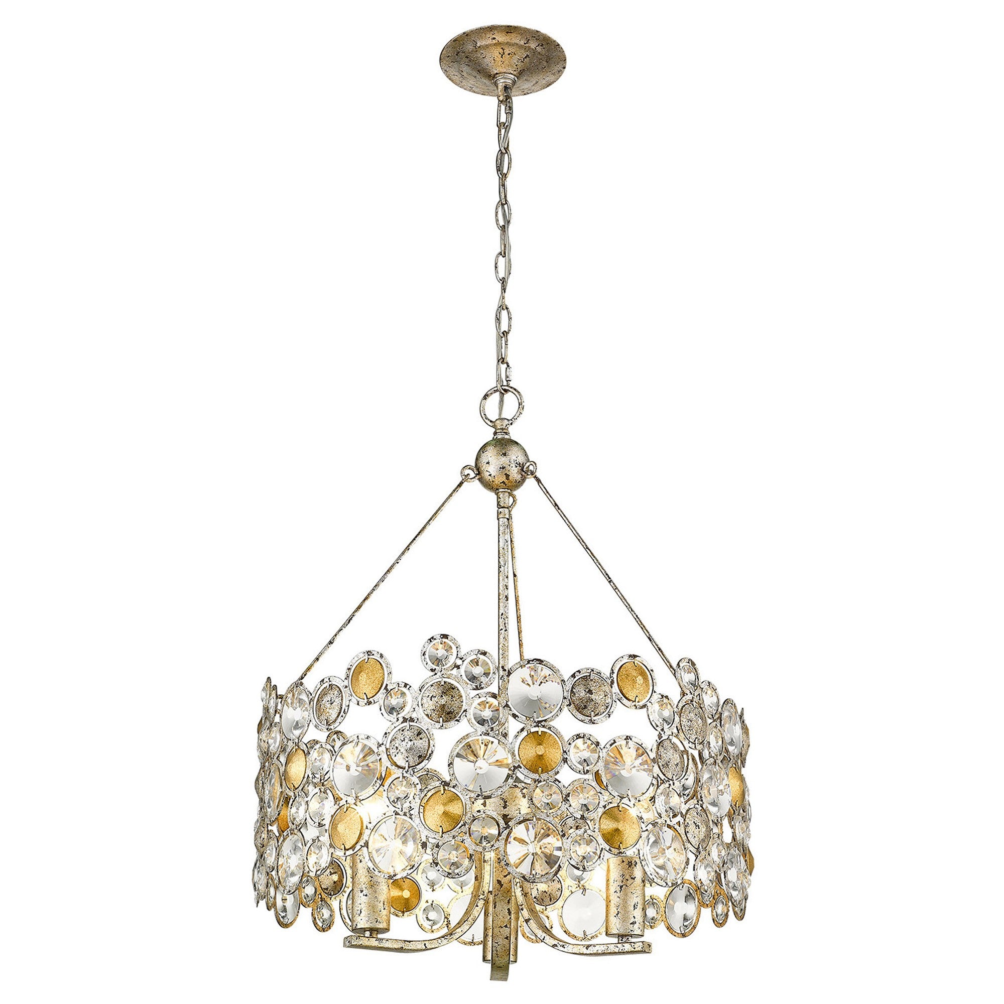 Silver Three Light Metal and Crystals Dimmable Chandelier With Silver Shades-Chandeliers-DECOROLALA