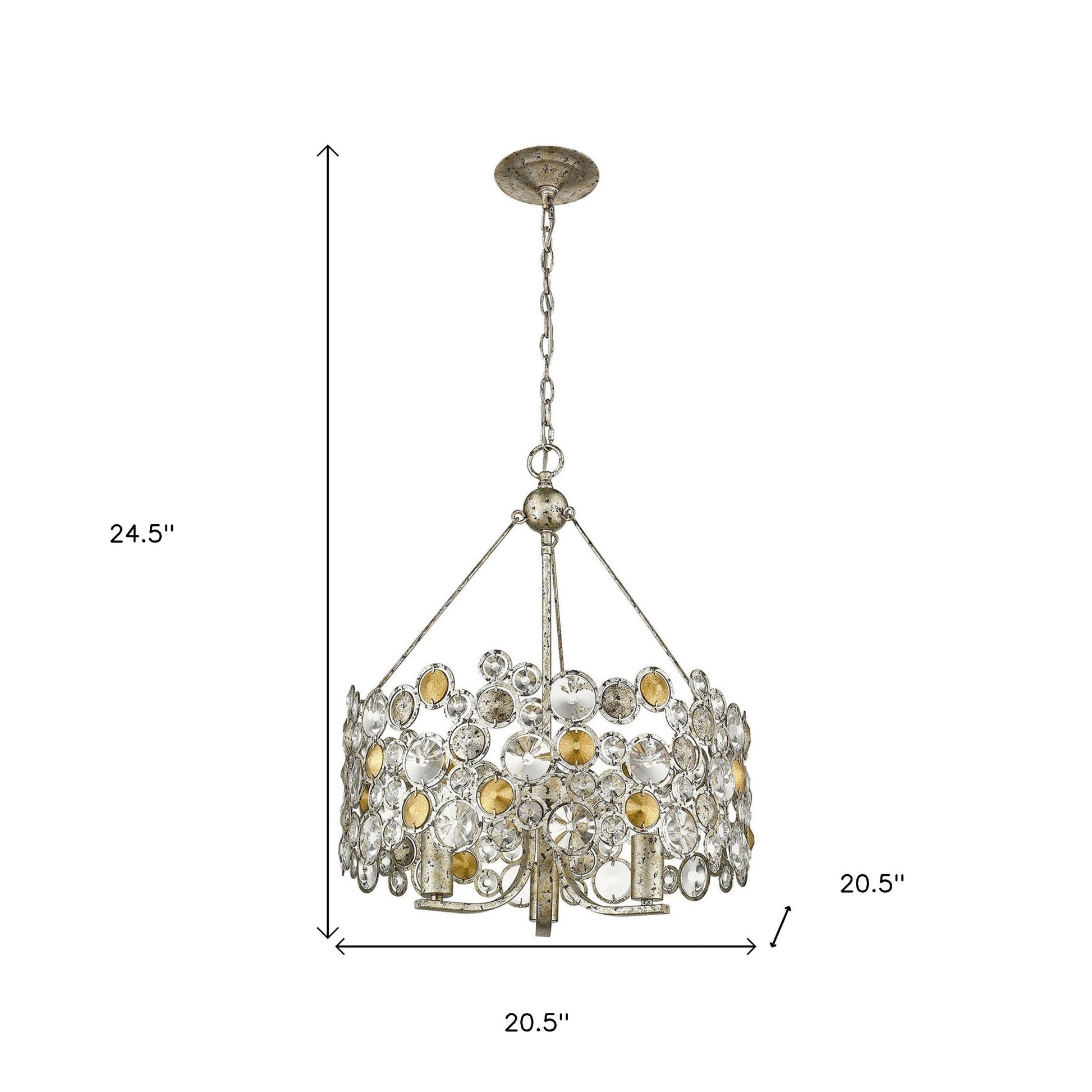 Silver Three Light Metal and Crystals Dimmable Chandelier With Silver Shades-Chandeliers-DECOROLALA
