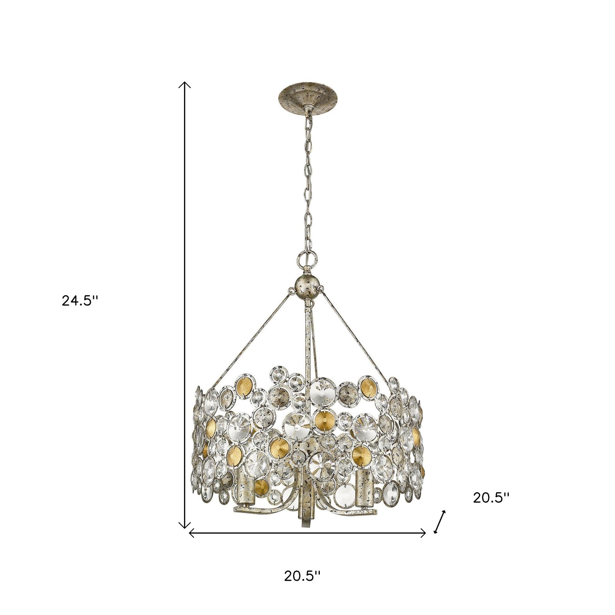 Silver Three Light Metal and Crystals Dimmable Chandelier With Silver Shades-Chandeliers-DECOROLALA