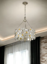 Silver Three Light Metal and Crystals Dimmable Chandelier With Silver Shades-Chandeliers-DECOROLALA