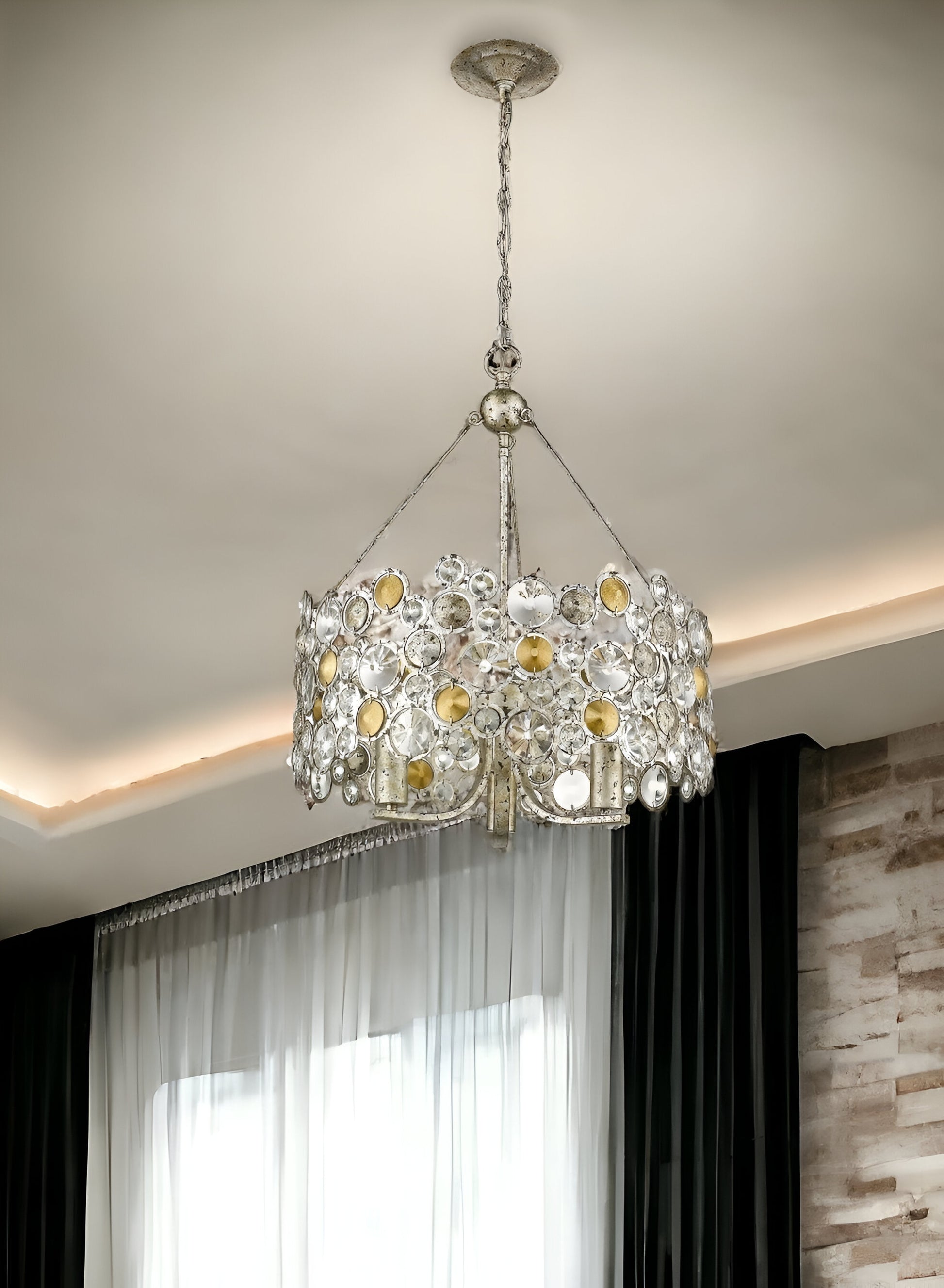 Silver Three Light Metal and Crystals Dimmable Chandelier With Silver Shades-Chandeliers-DECOROLALA