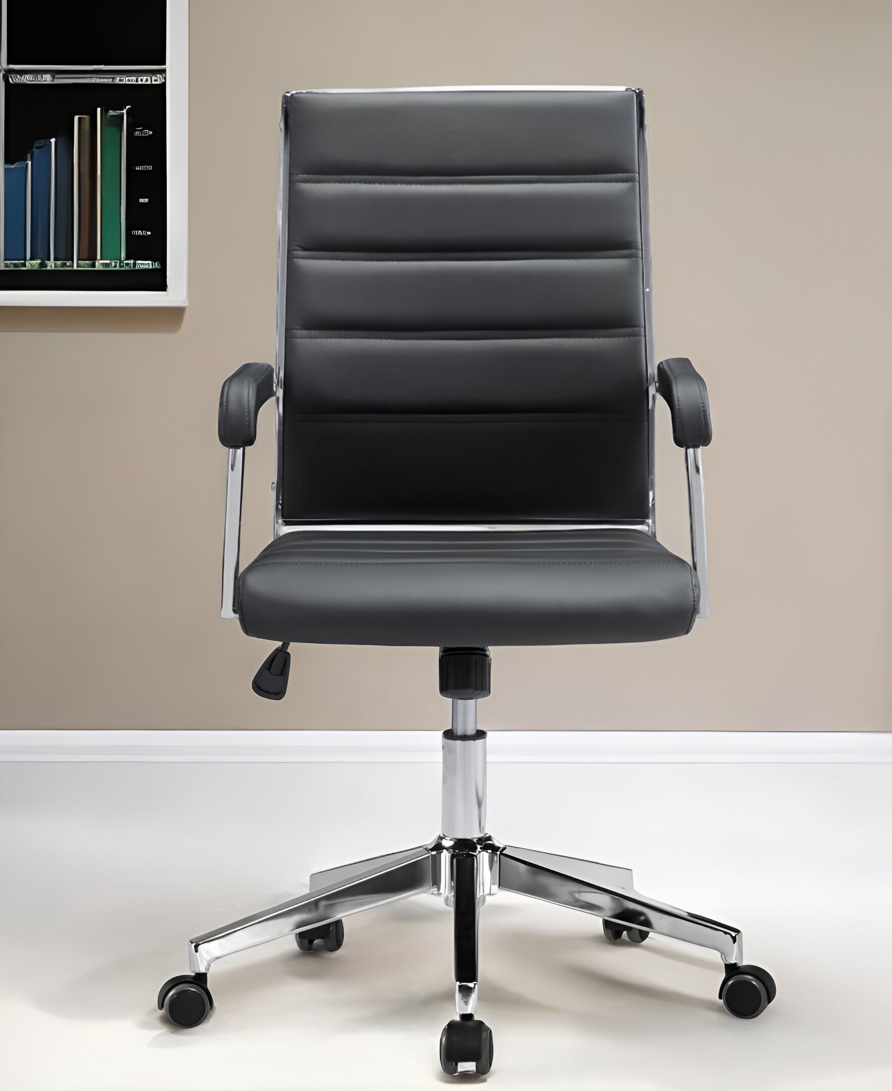 Silver and Black Adjustable Swivel Faux Leather Rolling Conference Office Chair-Office Chairs-DECOROLALA