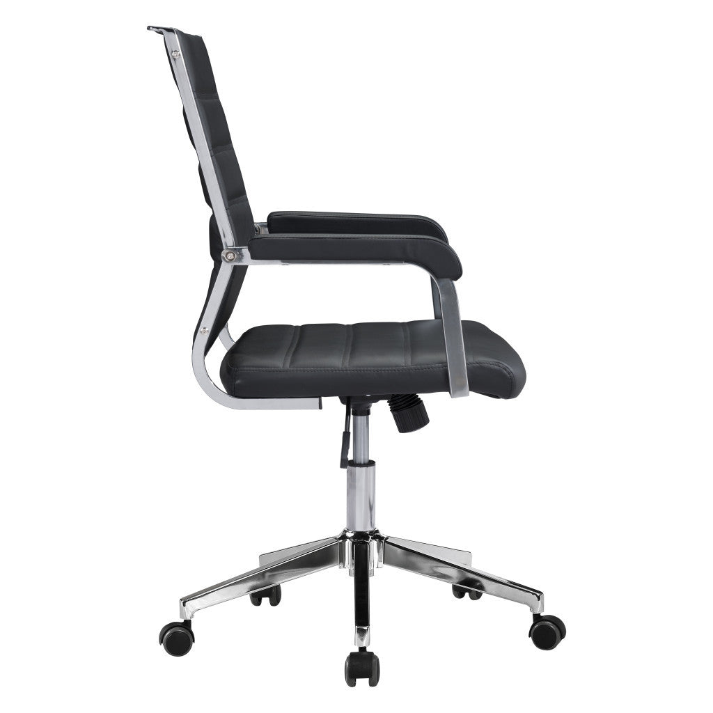 Silver and Black Adjustable Swivel Faux Leather Rolling Conference Office Chair-Office Chairs-DECOROLALA