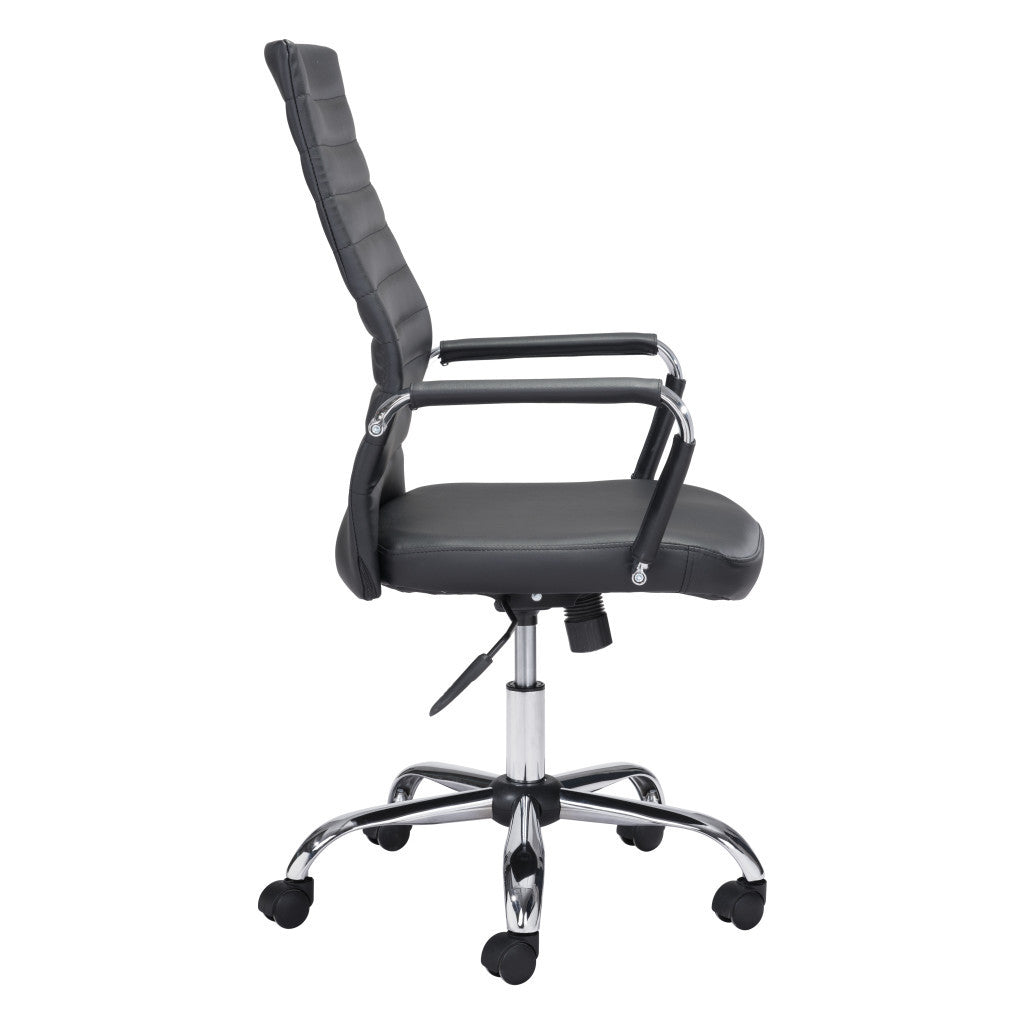 Silver and Black Adjustable Swivel Faux Leather Rolling Conference Office Chair-Office Chairs-DECOROLALA