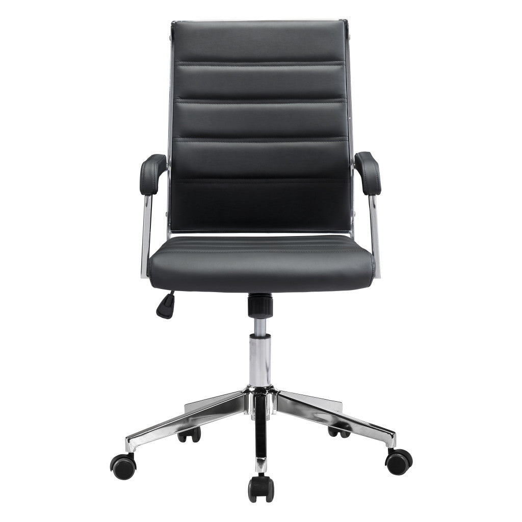 Silver and Black Adjustable Swivel Faux Leather Rolling Conference Office Chair-Office Chairs-DECOROLALA