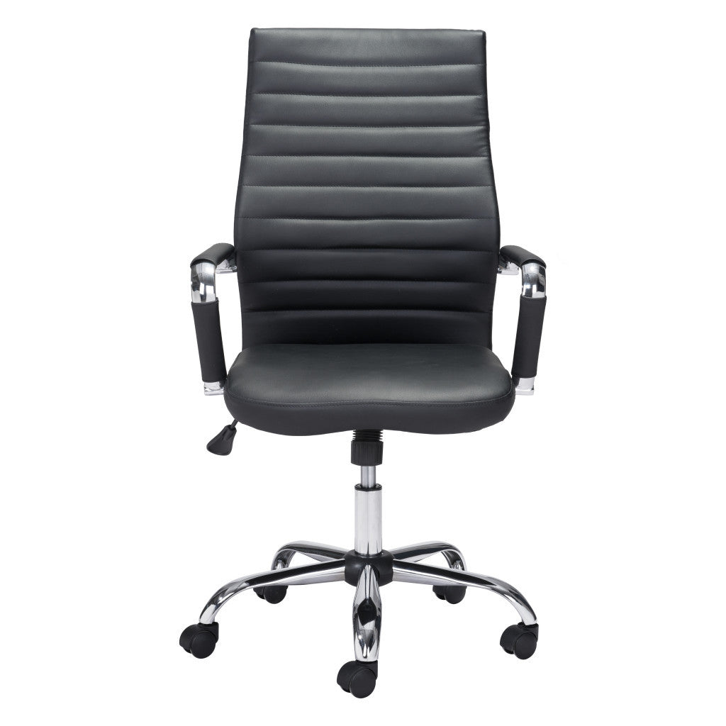 Silver and Black Adjustable Swivel Faux Leather Rolling Conference Office Chair-Office Chairs-DECOROLALA