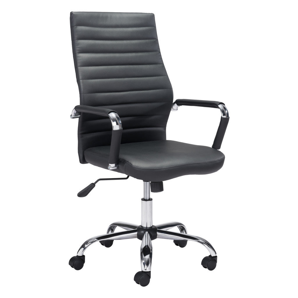 Silver and Black Adjustable Swivel Faux Leather Rolling Conference Office Chair-Office Chairs-DECOROLALA