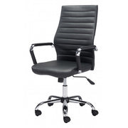 Silver and Black Adjustable Swivel Faux Leather Rolling Conference Office Chair-Office Chairs-DECOROLALA
