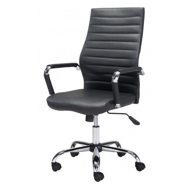 Silver and Black Adjustable Swivel Faux Leather Rolling Conference Office Chair-Office Chairs-DECOROLALA