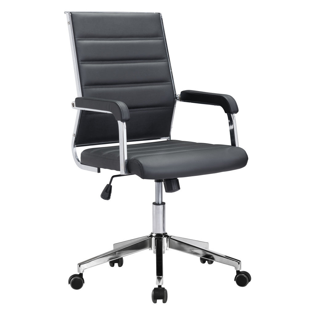 Silver and Black Adjustable Swivel Faux Leather Rolling Conference Office Chair-Office Chairs-DECOROLALA