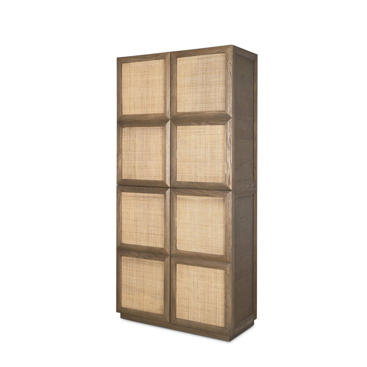 Sina Brown Oak Wood w/ Natural Rattan 2 Door Curio Cabinet-Cabinets-DECOROLALA