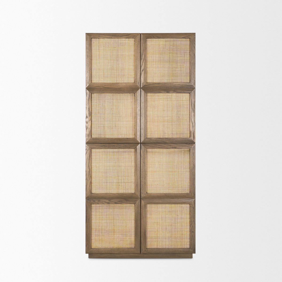 Sina Brown Oak Wood w/ Natural Rattan 2 Door Curio Cabinet-Cabinets-DECOROLALA