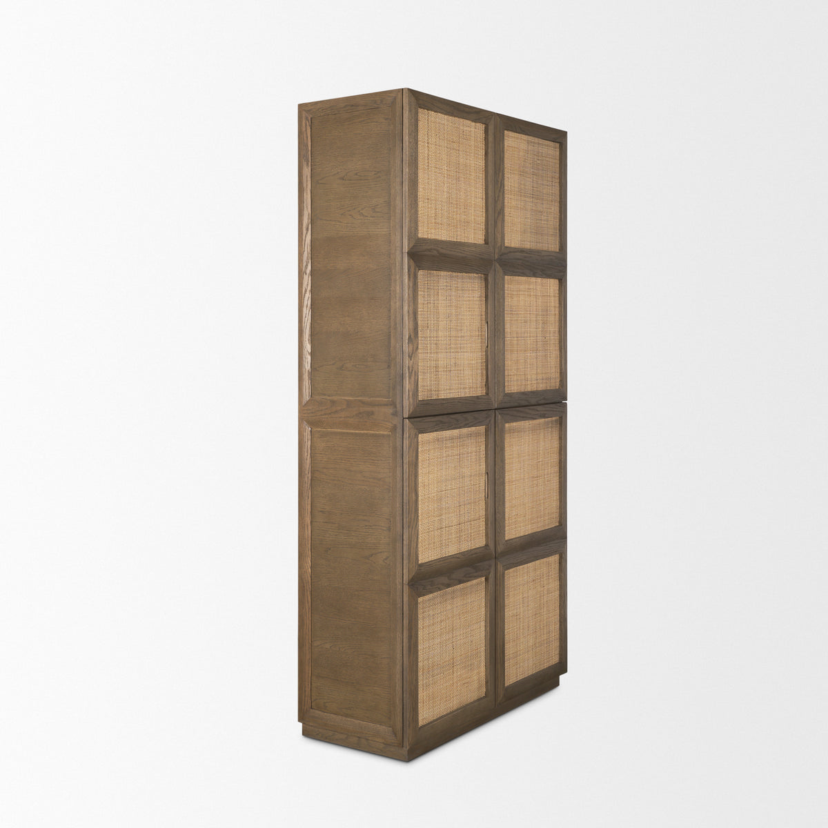 Sina Brown Oak Wood w/ Natural Rattan 2 Door Curio Cabinet-Cabinets-DECOROLALA