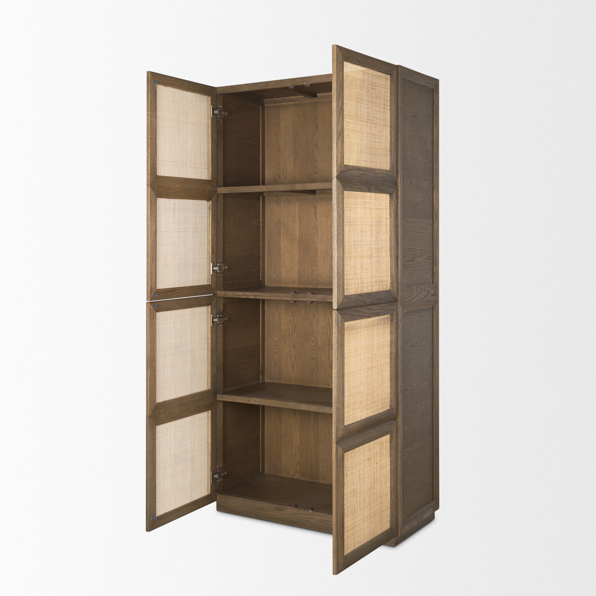 Sina Brown Oak Wood w/ Natural Rattan 2 Door Curio Cabinet-Cabinets-DECOROLALA