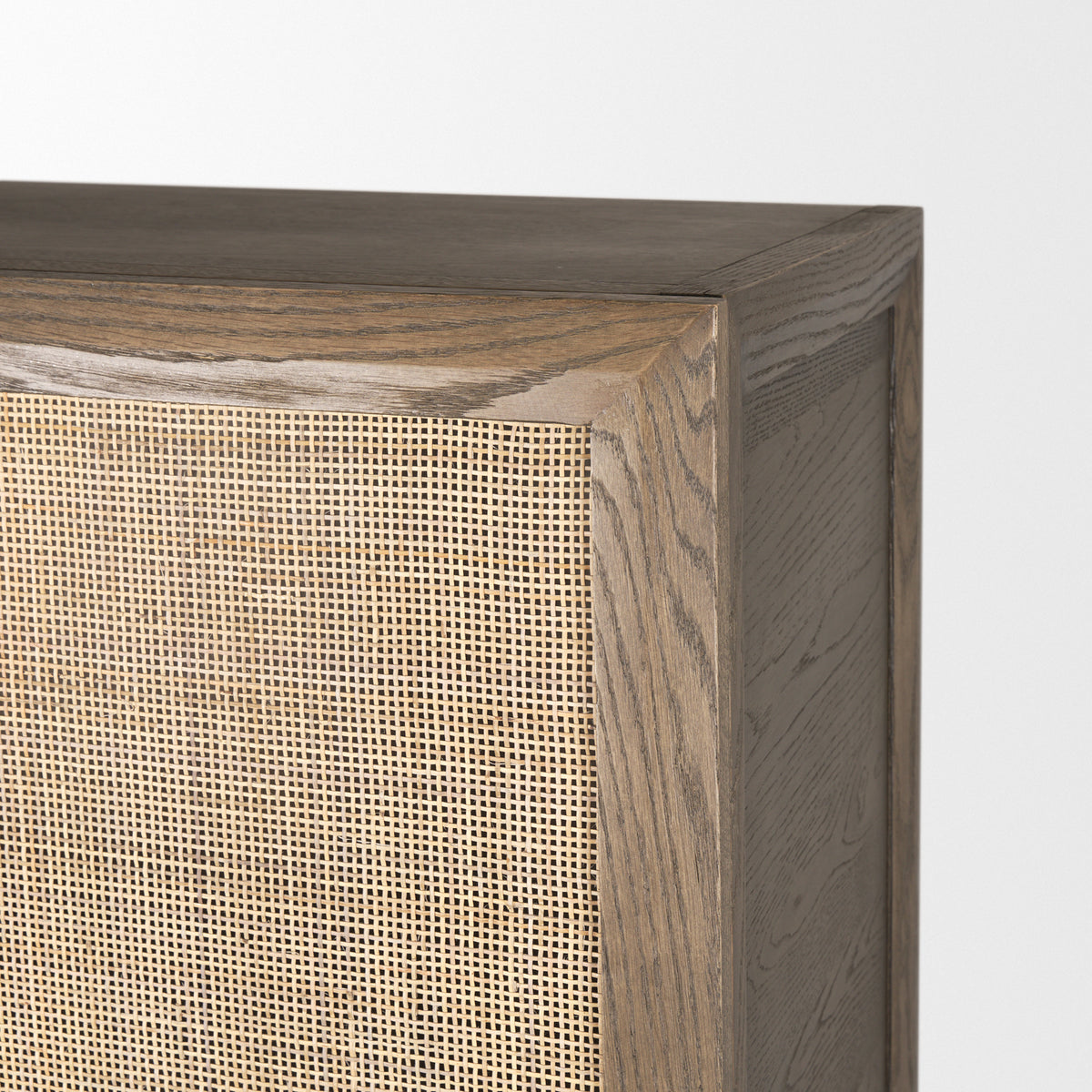 Sina Brown Oak Wood w/ Natural Rattan 2 Door Curio Cabinet-Cabinets-DECOROLALA