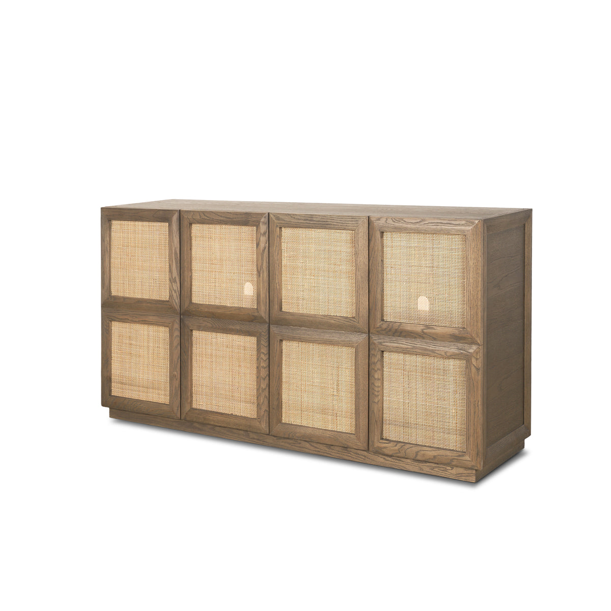 Sina Brown Oak Wood w/ Natural Rattan 4 Door Sideboard-Sideboards & Buffets-DECOROLALA
