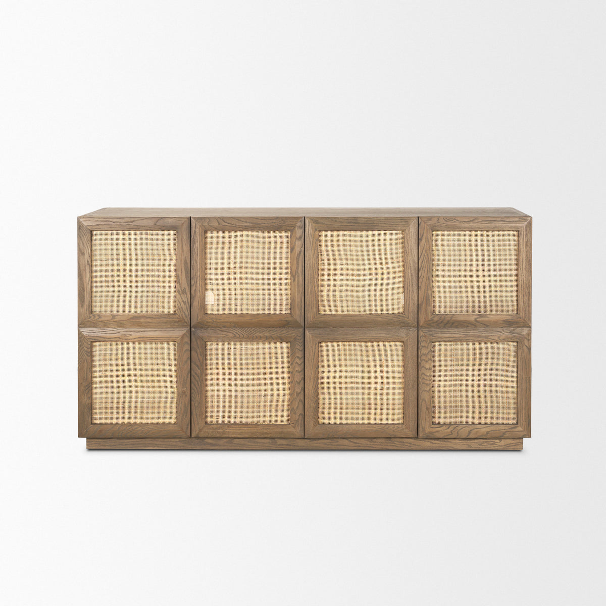 Sina Brown Oak Wood w/ Natural Rattan 4 Door Sideboard-Sideboards & Buffets-DECOROLALA