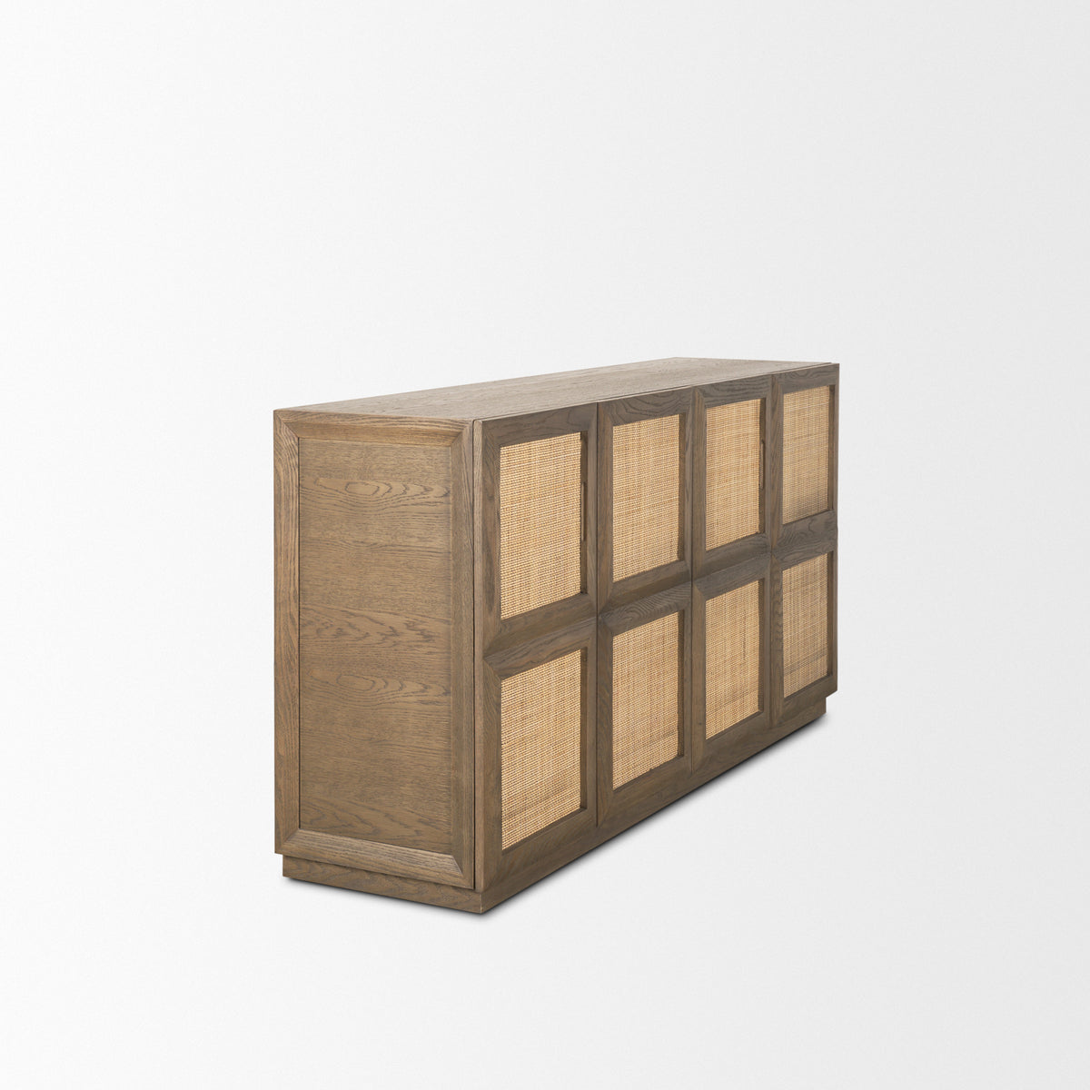 Sina Brown Oak Wood w/ Natural Rattan 4 Door Sideboard-Sideboards & Buffets-DECOROLALA