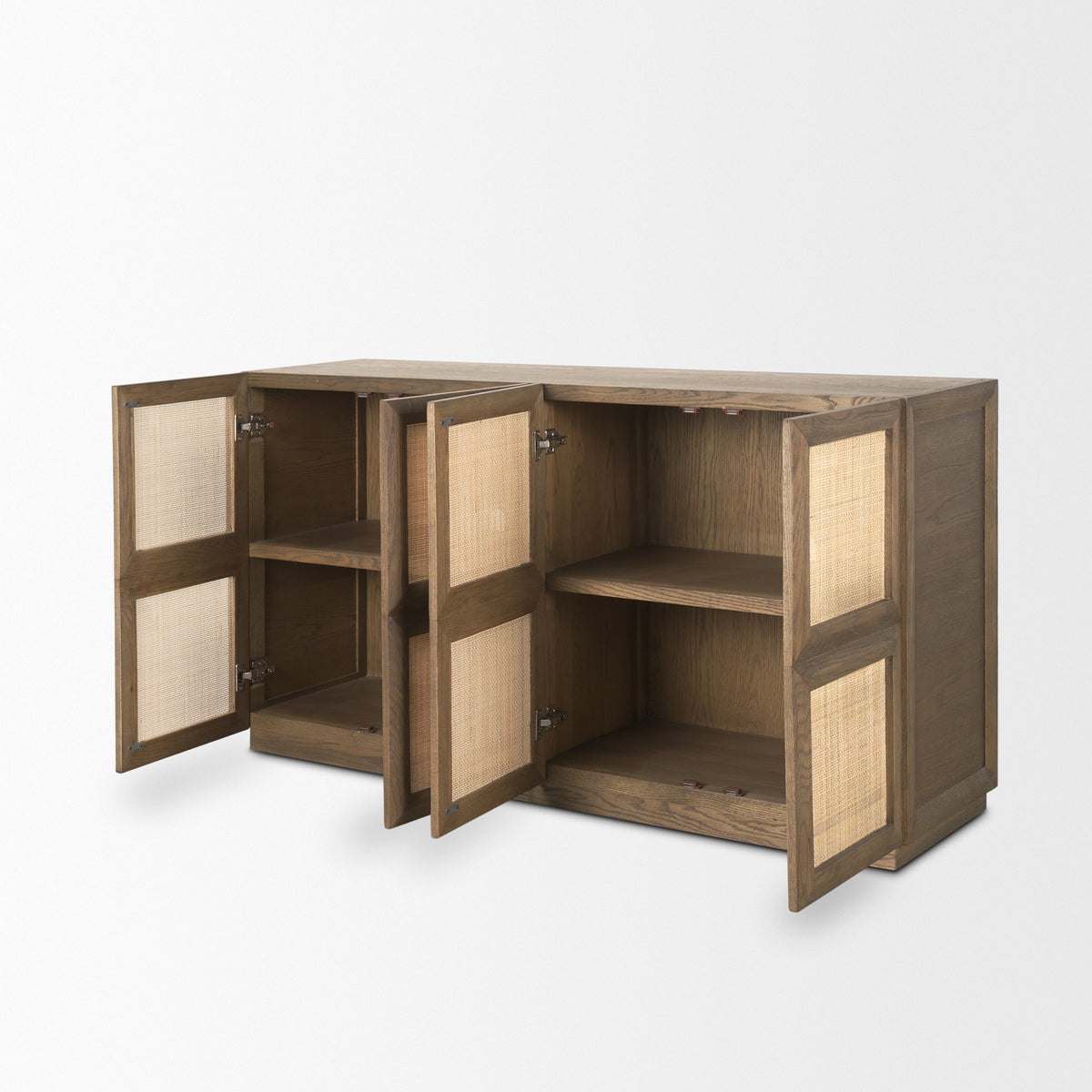 Sina Brown Oak Wood w/ Natural Rattan 4 Door Sideboard-Sideboards & Buffets-DECOROLALA