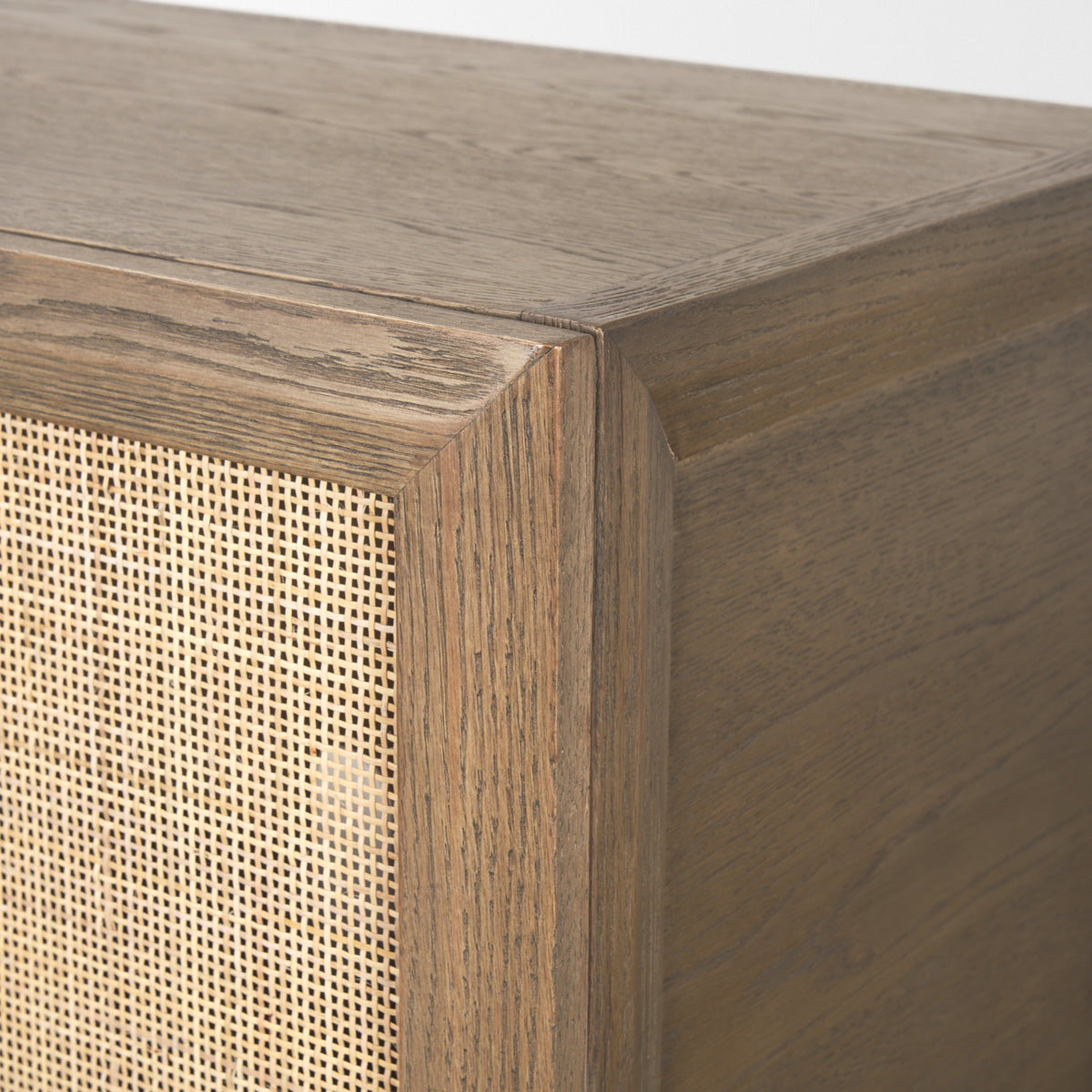 Sina Brown Oak Wood w/ Natural Rattan 4 Door Sideboard-Sideboards & Buffets-DECOROLALA