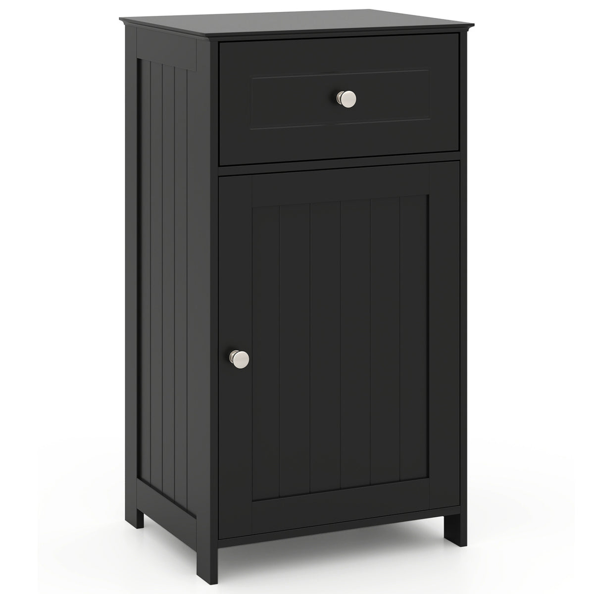 Single Door Bathroom Cabinet with Drawer - Black 30.5" MDF-Floor Cabinets-DECOROLALA