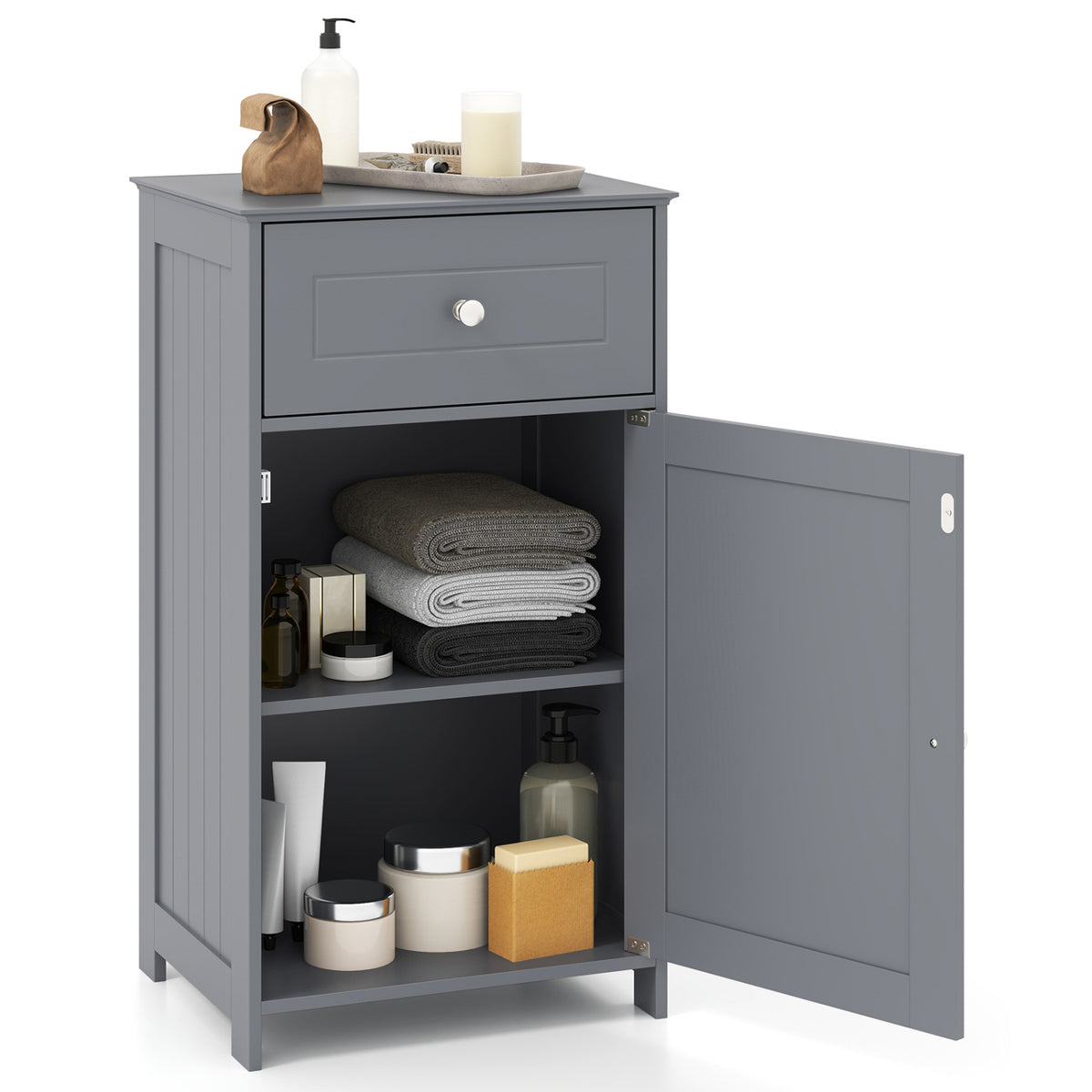 Single Door Bathroom Cabinet with Drawer and Shelf - Gray-Floor Cabinets-DECOROLALA