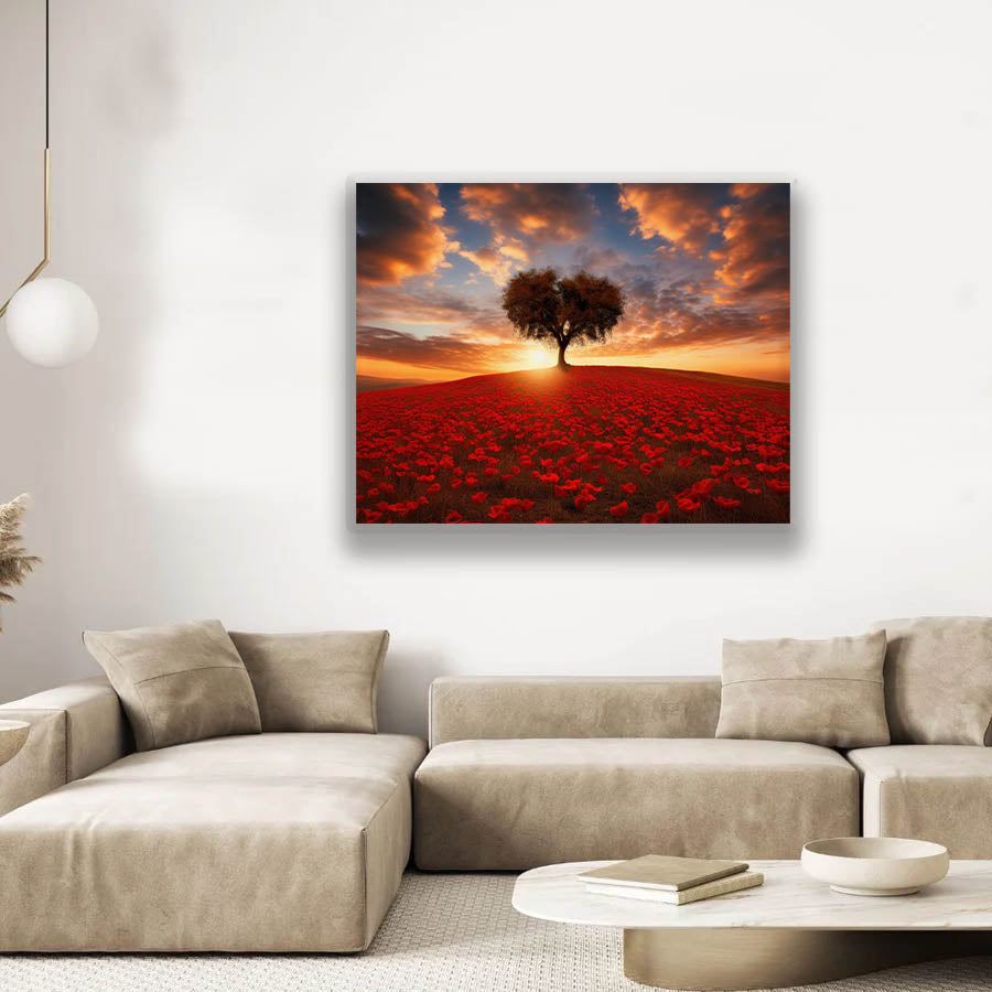 Single Tree in Floral Meadow- Fine Art Canvas-Canvas Print-DECOROLALA