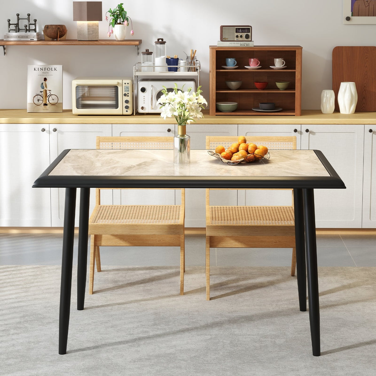 Sintered Stone Dining Table 44" Rectangular Kitchen Table with Metal Frame Indoor Modern Breakfast Table for Living Room Dining Room-Golden-Dining Tables-DECOROLALA