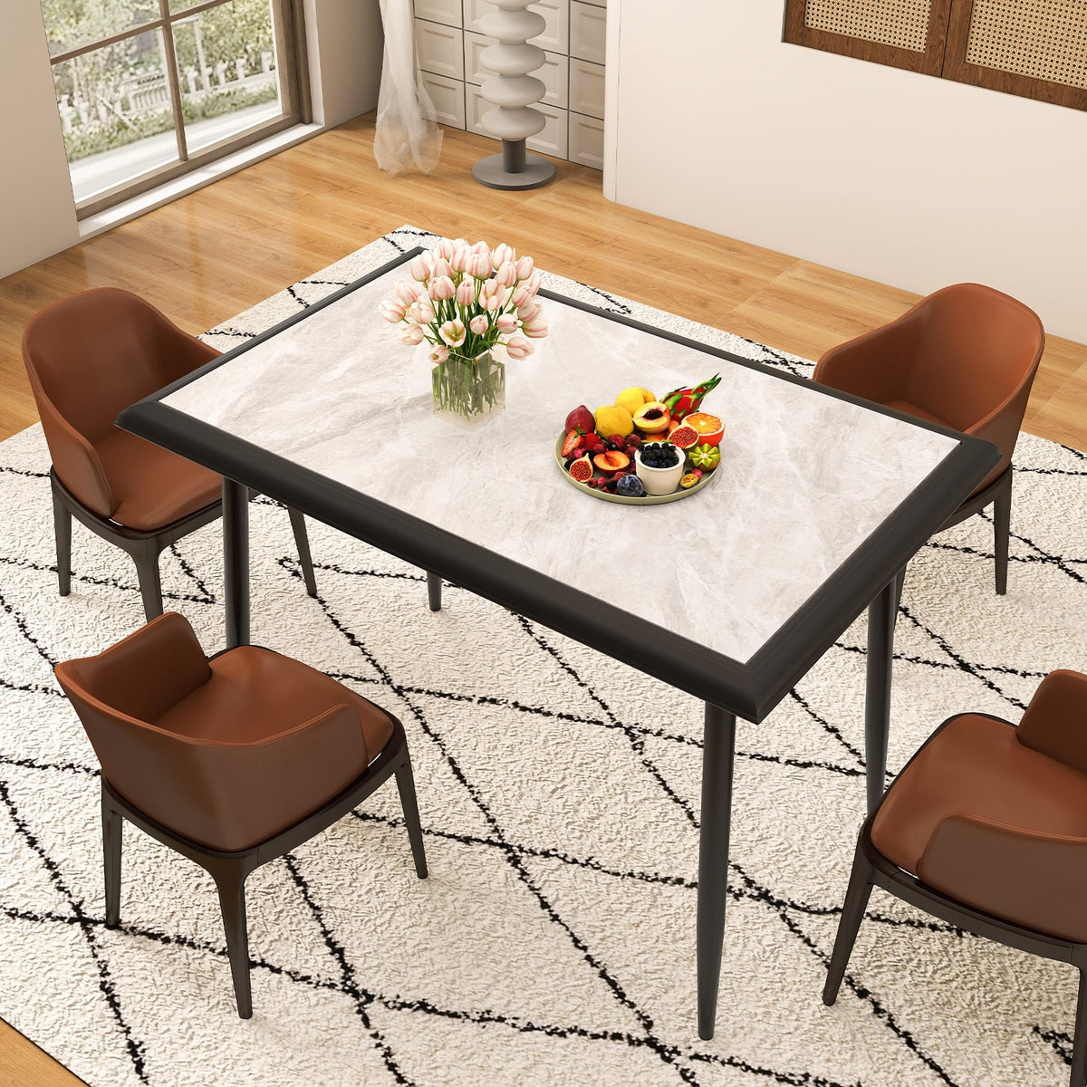 Sintered Stone Dining Table 44" Rectangular Kitchen Table with Metal Frame Indoor Modern Breakfast Table for Living Room Dining Room-Golden-Dining Tables-DECOROLALA