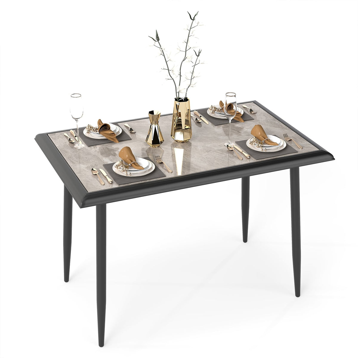 Sintered Stone Dining Table 44" Rectangular Kitchen Table with Metal Frame Indoor Modern Breakfast Table for Living Room Dining Room-Golden-Dining Tables-DECOROLALA