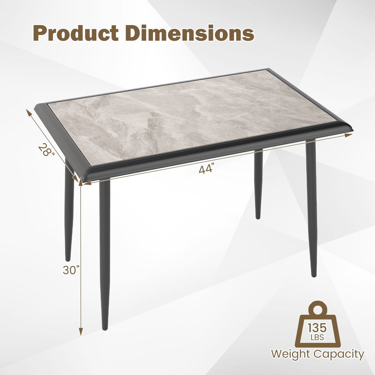 Sintered Stone Dining Table 44" Rectangular Kitchen Table with Metal Frame Indoor Modern Breakfast Table for Living Room Dining Room-Golden-Dining Tables-DECOROLALA