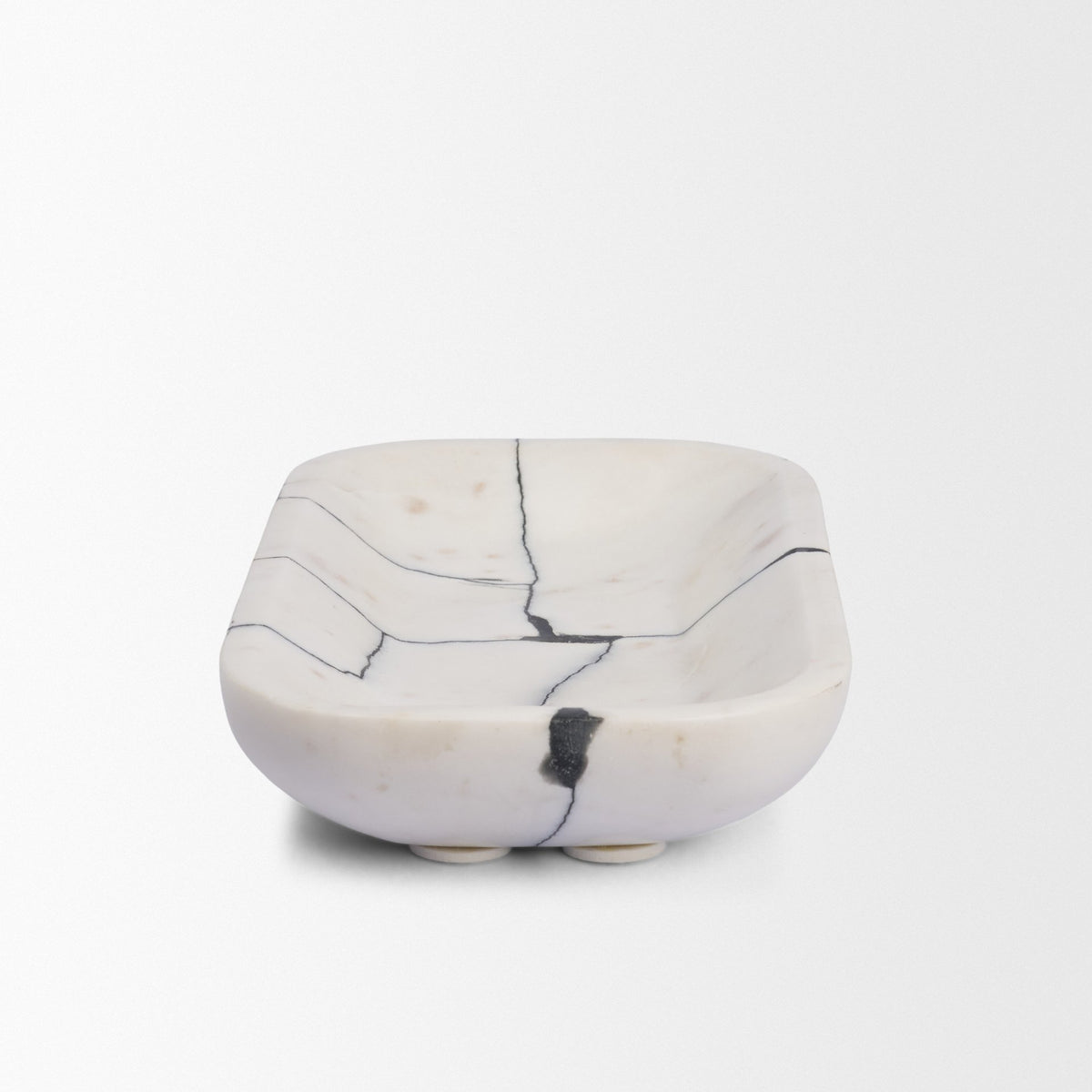 Sintessi Rectangular White Marble Decorative Bowl-Bowls-DECOROLALA