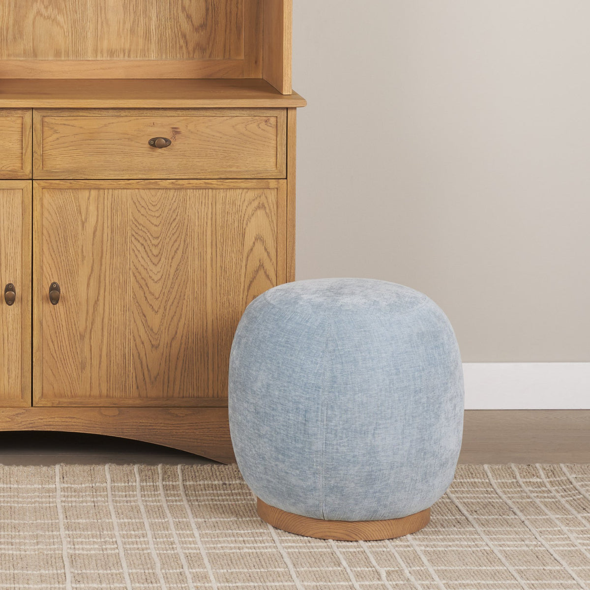 Siren Sienna Fabric and Ash Wood Round Accent Stool-Stools & Ottomans-DECOROLALA