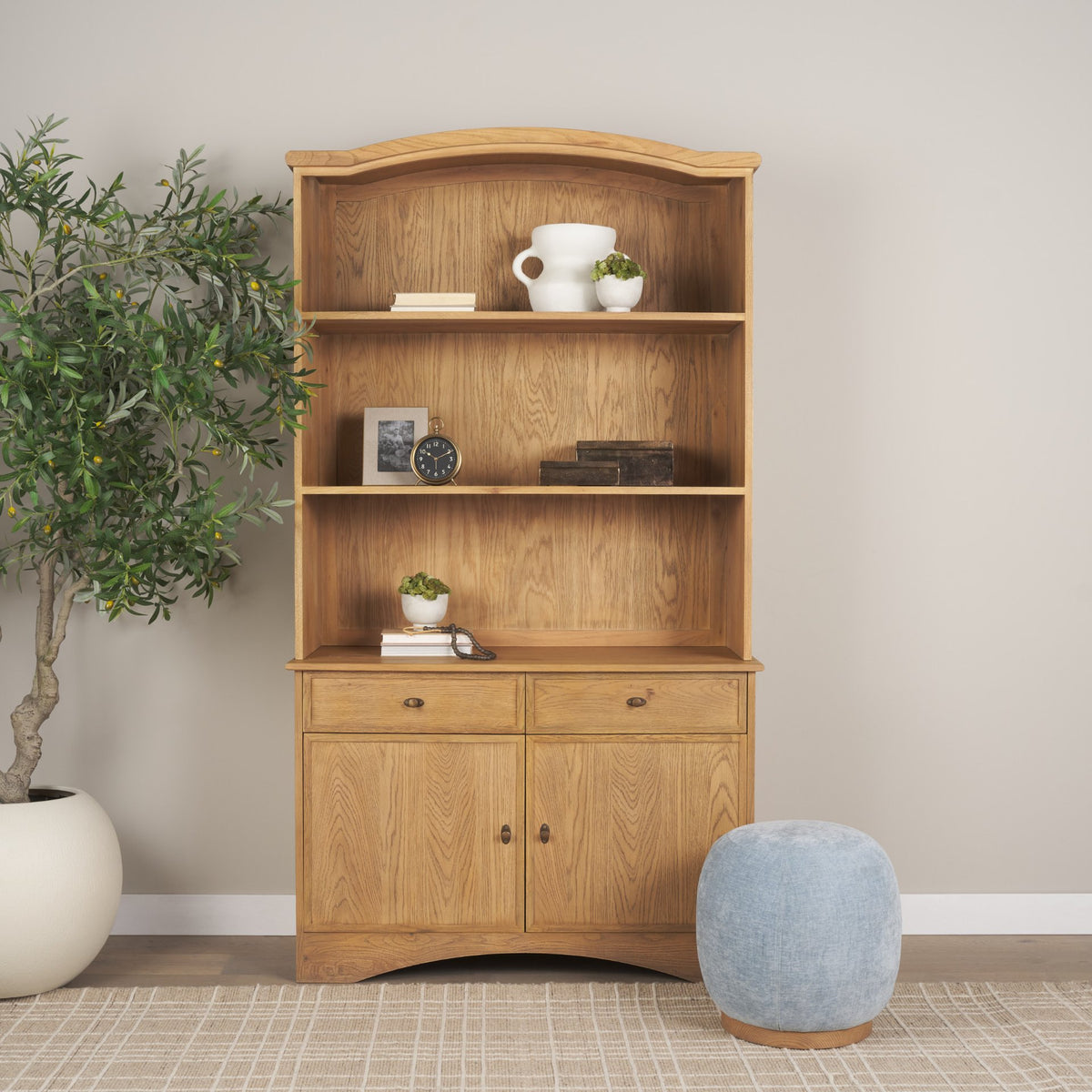 Siren Sienna Fabric w/ Ash Wood Round Accent Stool-Stools & Ottomans-DECOROLALA