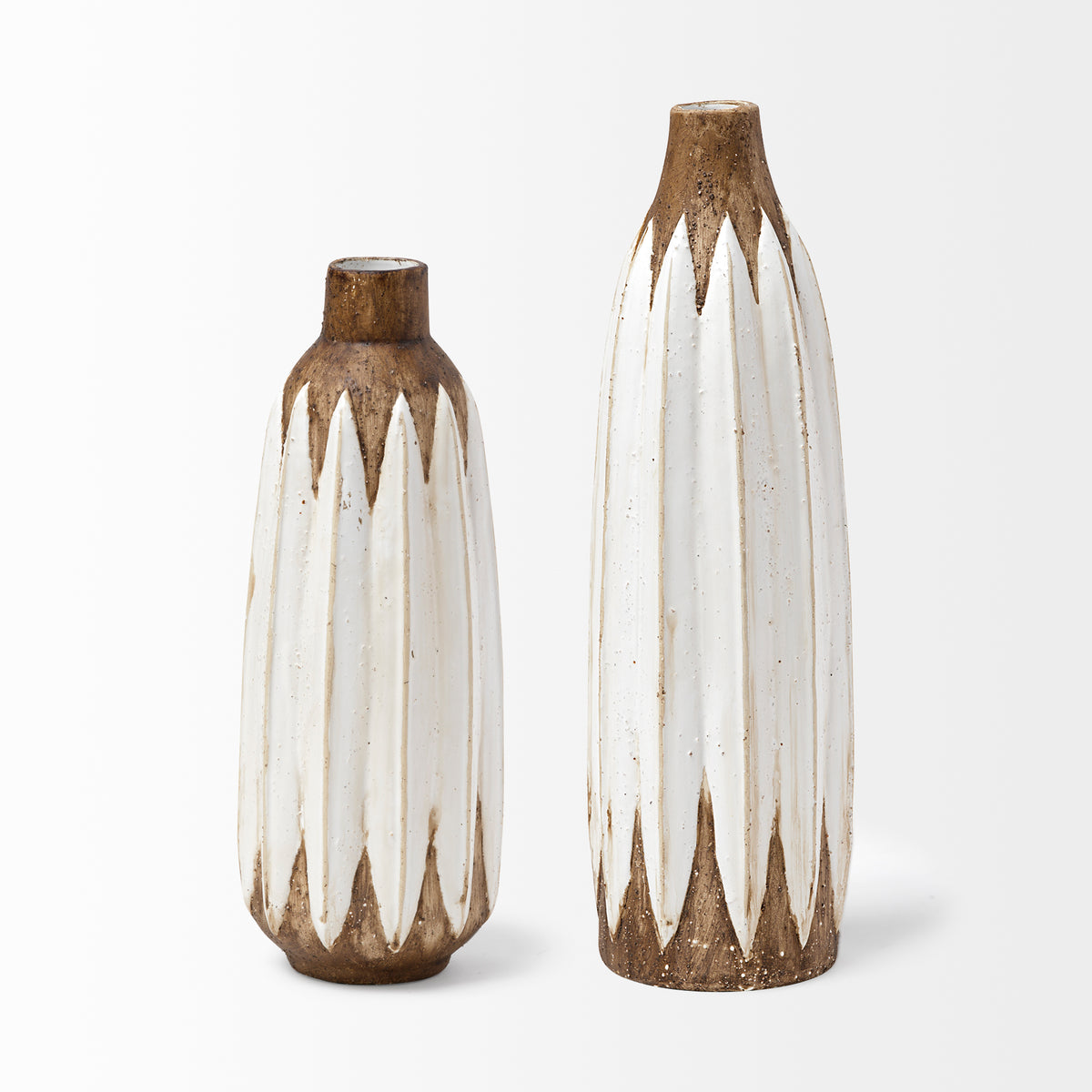 Sisko I Short Rustic Brown White Ceramic Vase-Vase-DECOROLALA
