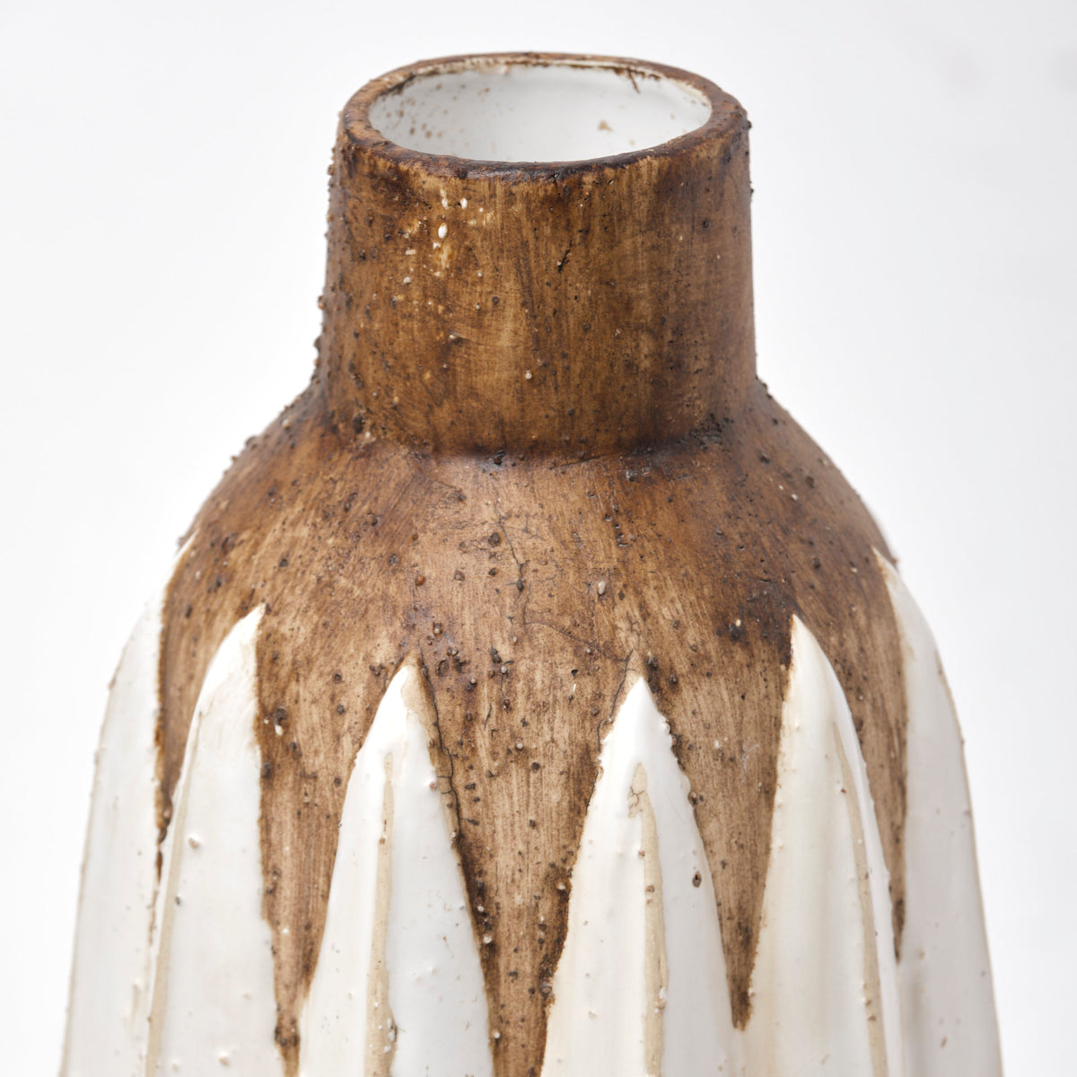 Sisko I Short Rustic Brown White Ceramic Vase-Vase-DECOROLALA